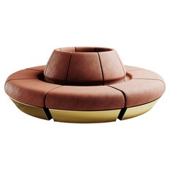 Mid-Century Modern Round Sofa in Velvet Upholstery & Polished Brass Details