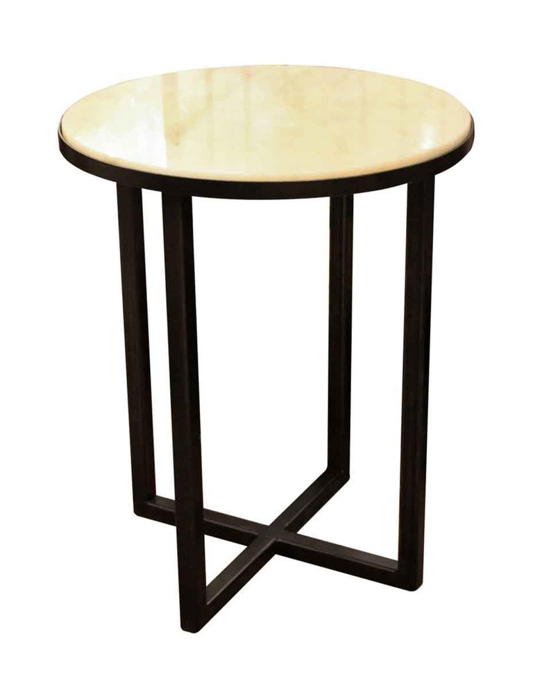 Mid-Century Modern Round Steel and Marble Side Table ...