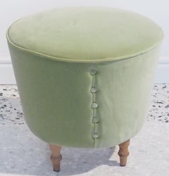 Mid-Century Modern Round Stool with Light Green Velvet Upholstery, Italy, 1950