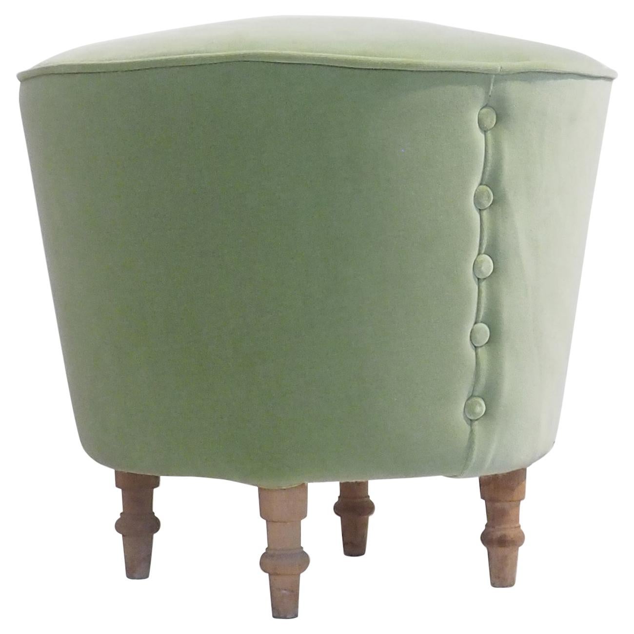 Mid-Century Modern Round Stool with Light Green Velvet Upholstery, Italy, 1950 For Sale