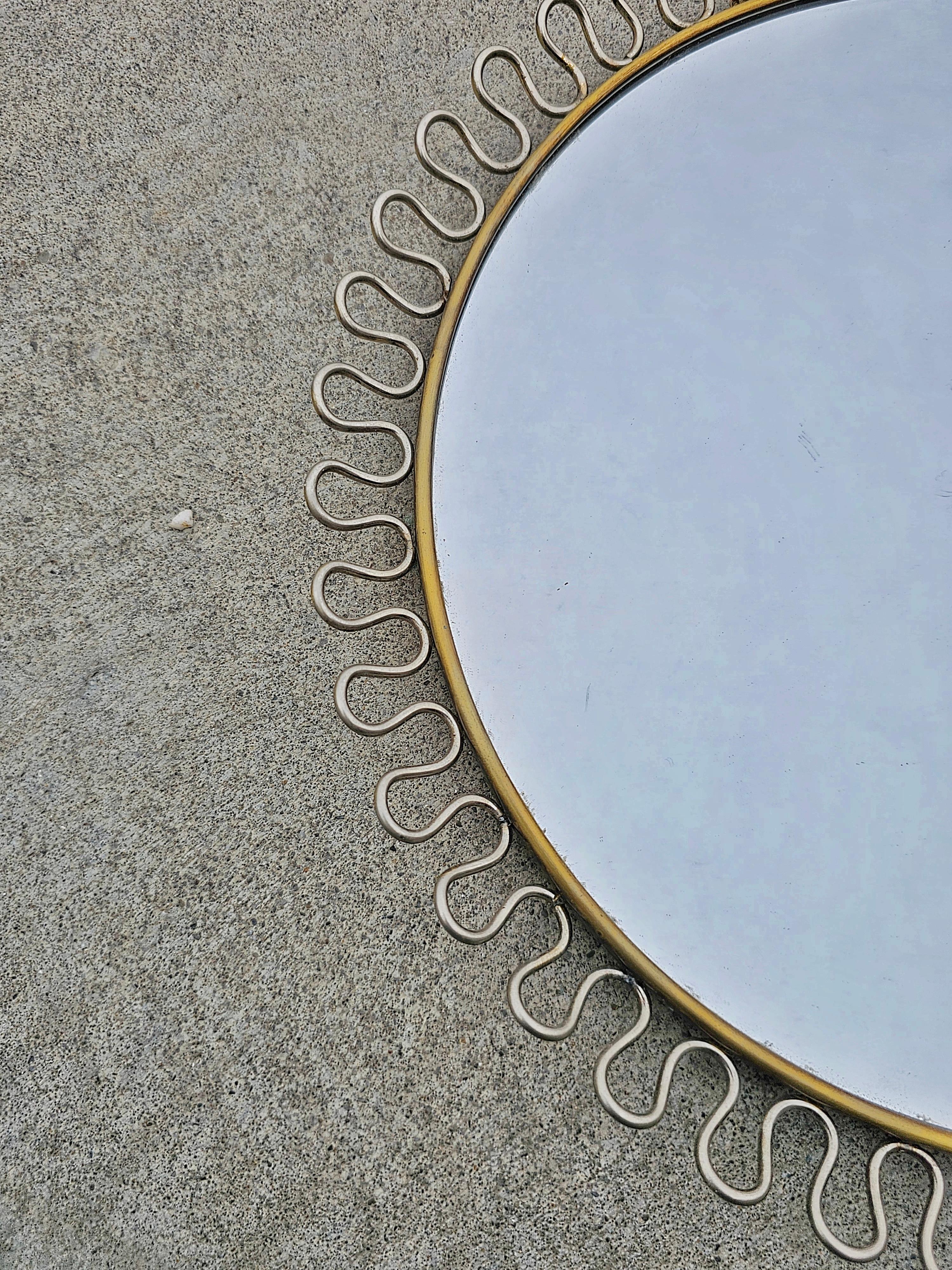 Mid Century Modern Round Sunburst Mirror by Josef Frank, West Germany 1960s In Good Condition For Sale In Beograd, RS