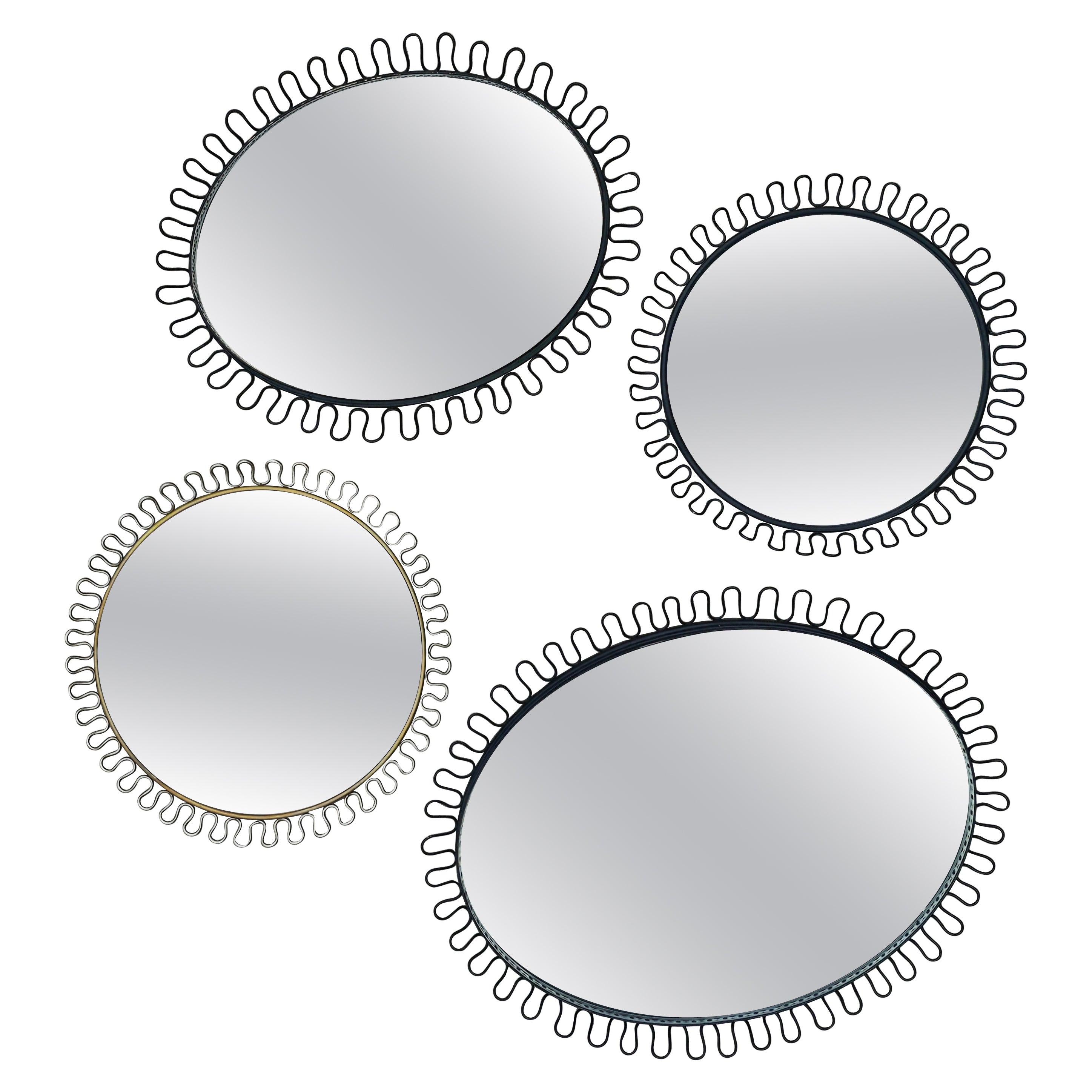 Mid Century Modern Round Sunburst Mirror by Josef Frank, Alemania Occidental Años 60 en venta