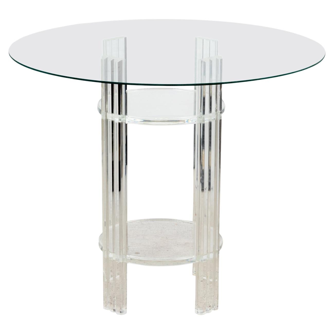 Mid-Century Modern Round Table with Lucite Base and Glass Top