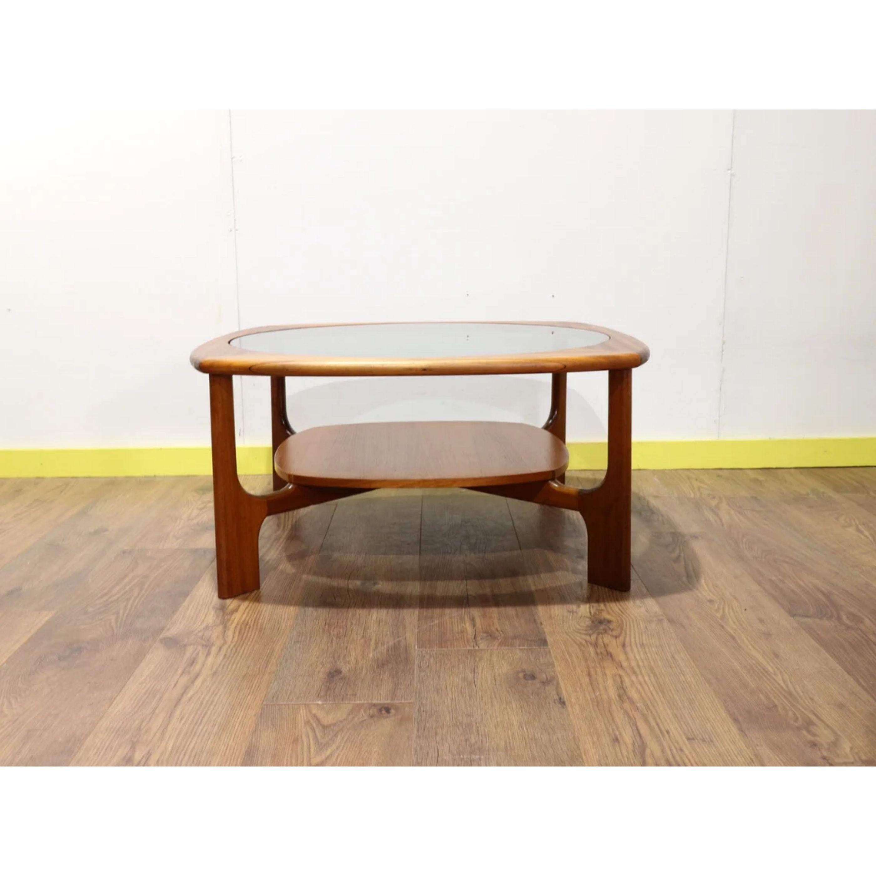 Mid Century Modern Round Teak and Glass Coffee Table from Stonehill Danish Style 1