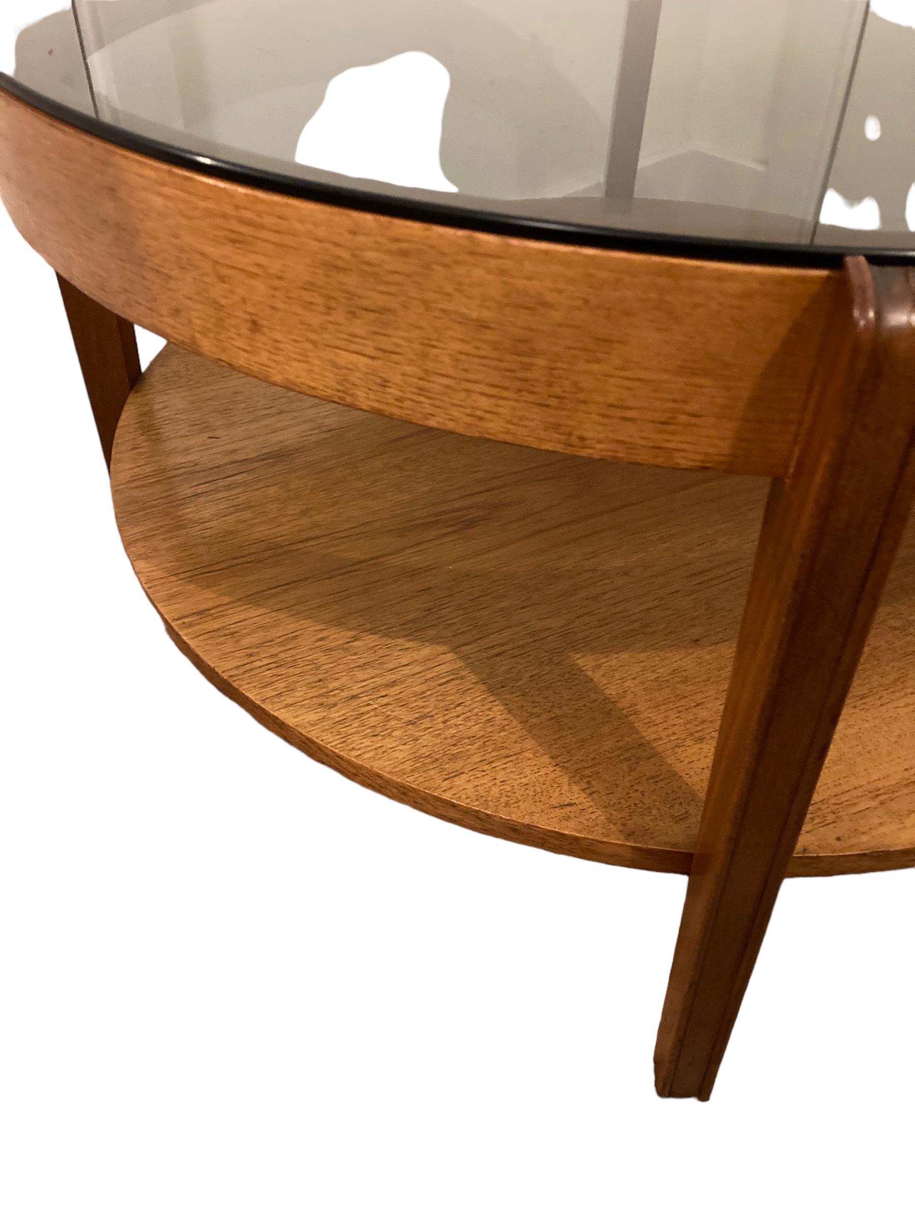 Mid-Century Modern Mid Century Modern round Teak Coffee Table, smoked glass by Remploy of England.