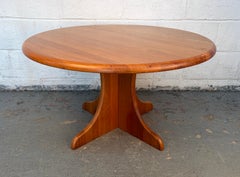 Mid-Century Modern Round Teak Dining Table with Sculptural Pedestal Base