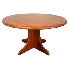 Mid-Century Modern Round Teak Dining Table with Sculptural Pedestal Base