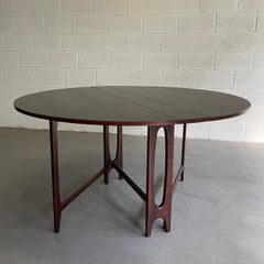 Mid-Century Modern Round Teak Drop Leaf Dining Table