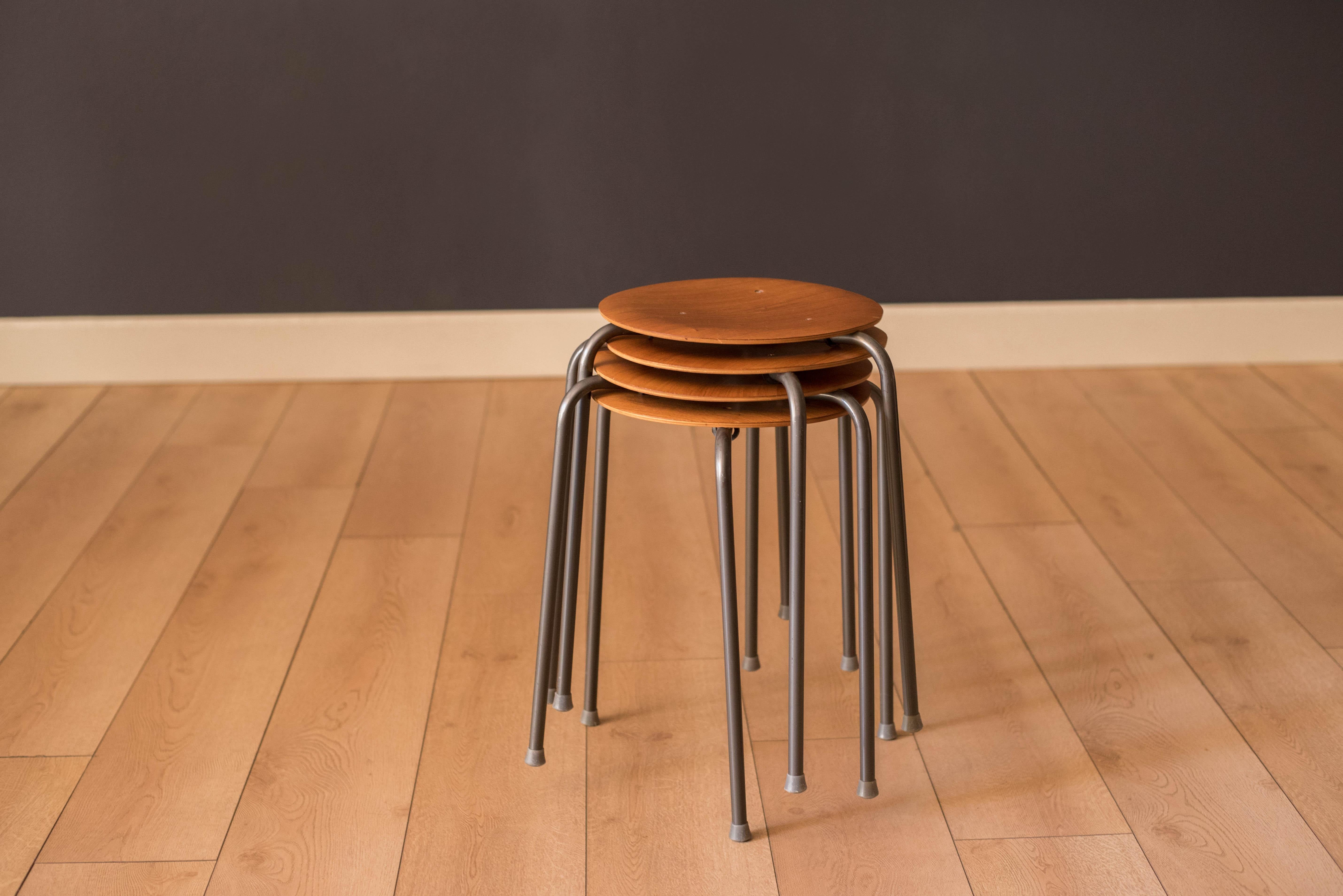 Mid-Century Modern Round Teak Stacking Stool End Table In Good Condition For Sale In San Jose, CA