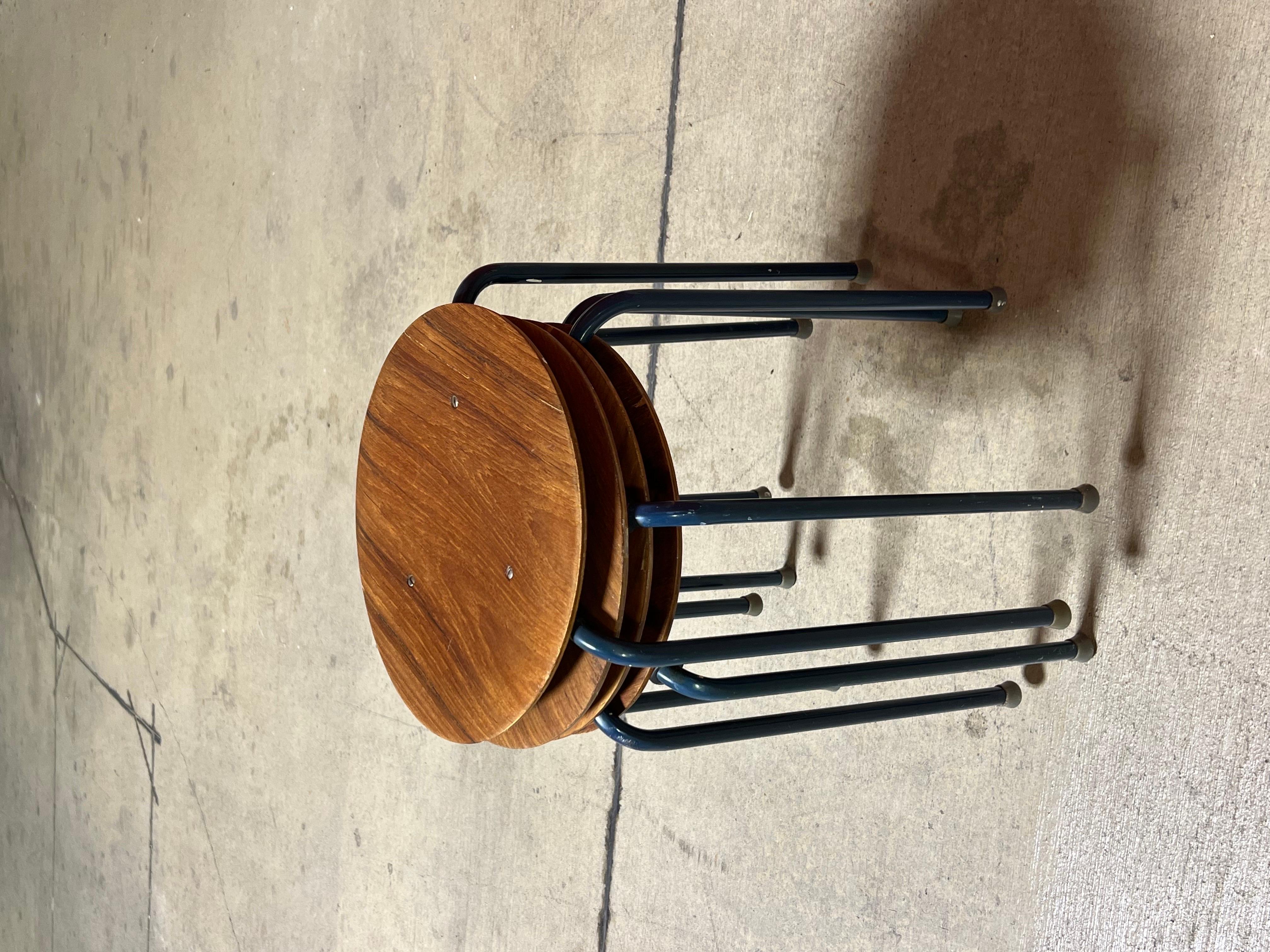 Mid Century Modern Round Teak Stacking Stools End Tables - Set of 4 6