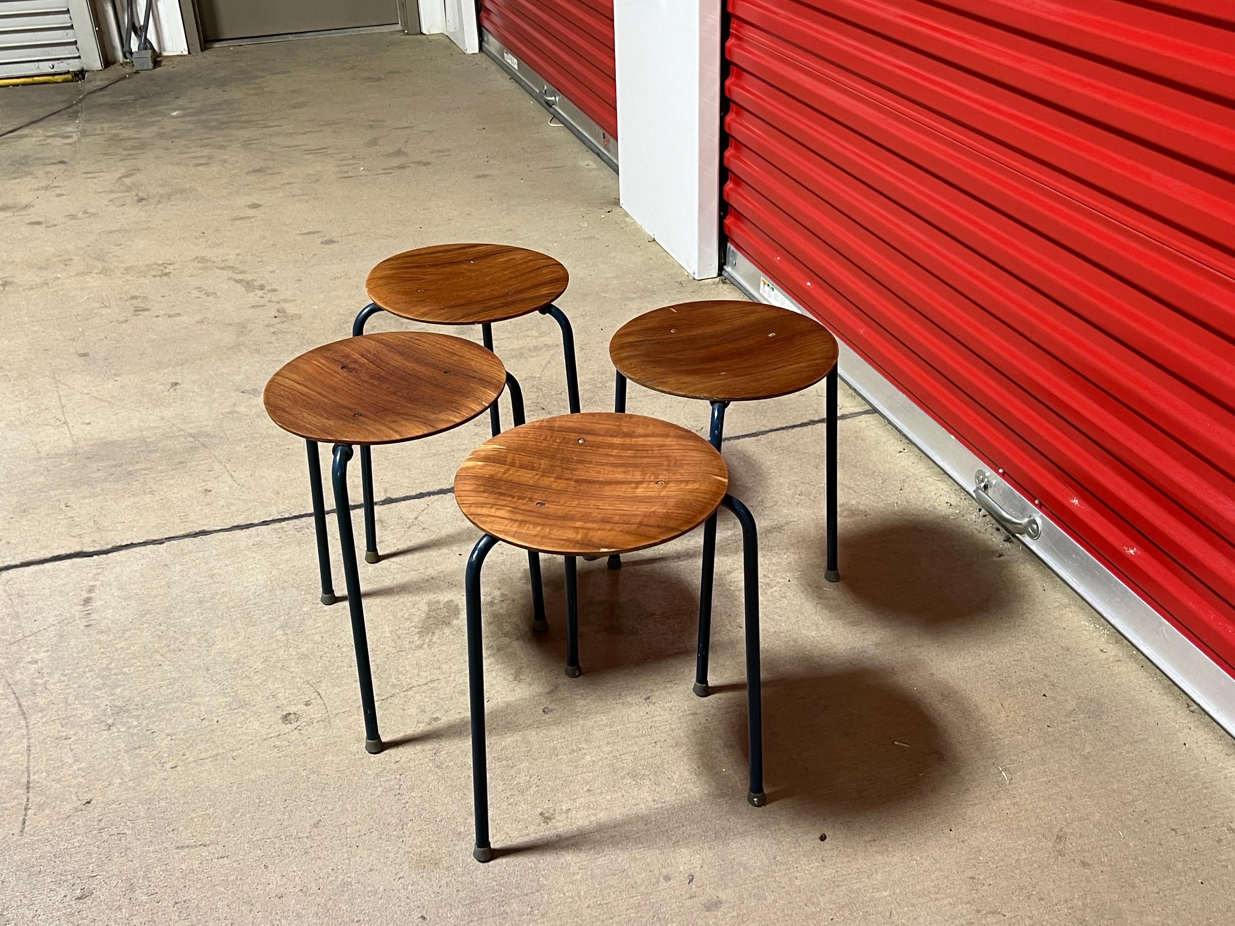 Mid-Century Modern Mid Century Modern Round Teak Stacking Stools End Tables - Set of 4