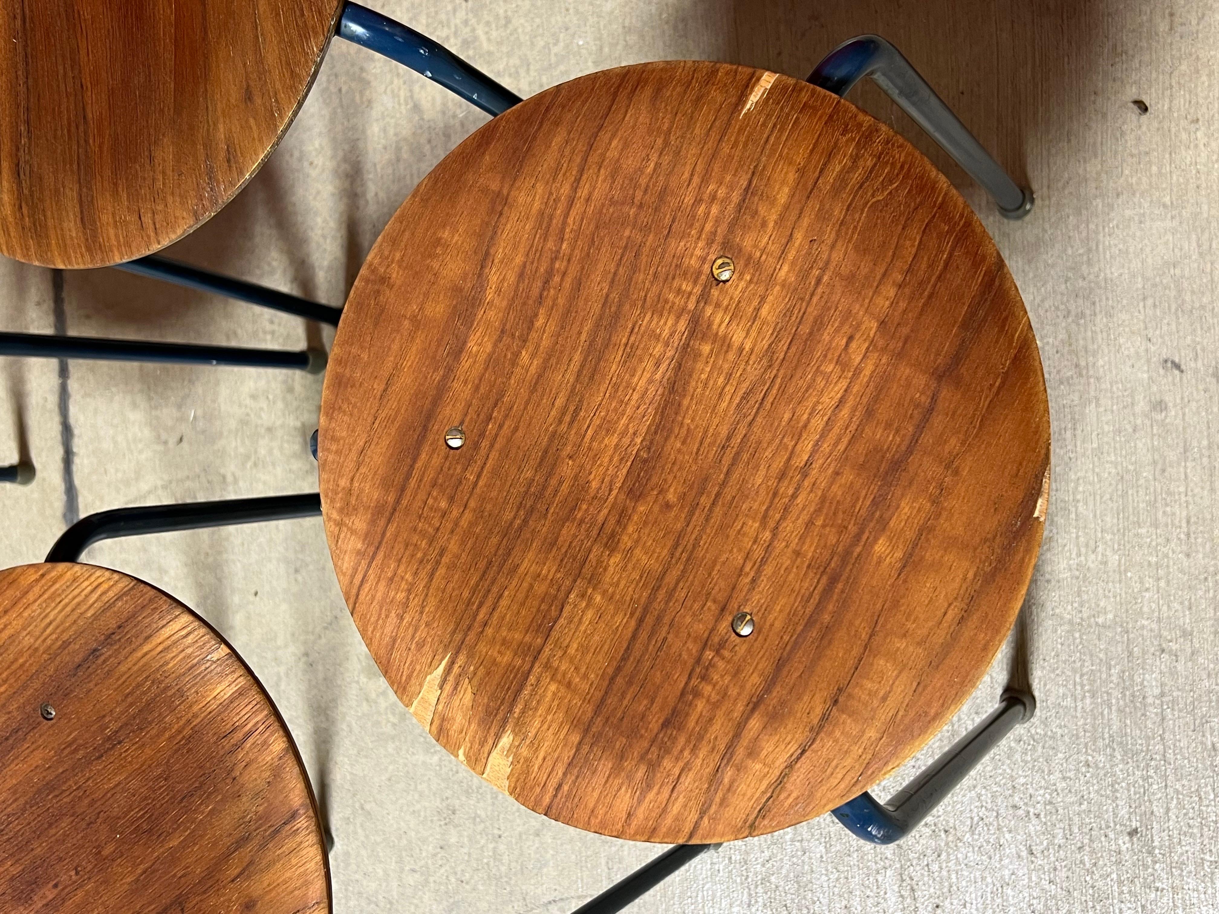 Danish Mid Century Modern Round Teak Stacking Stools End Tables - Set of 4