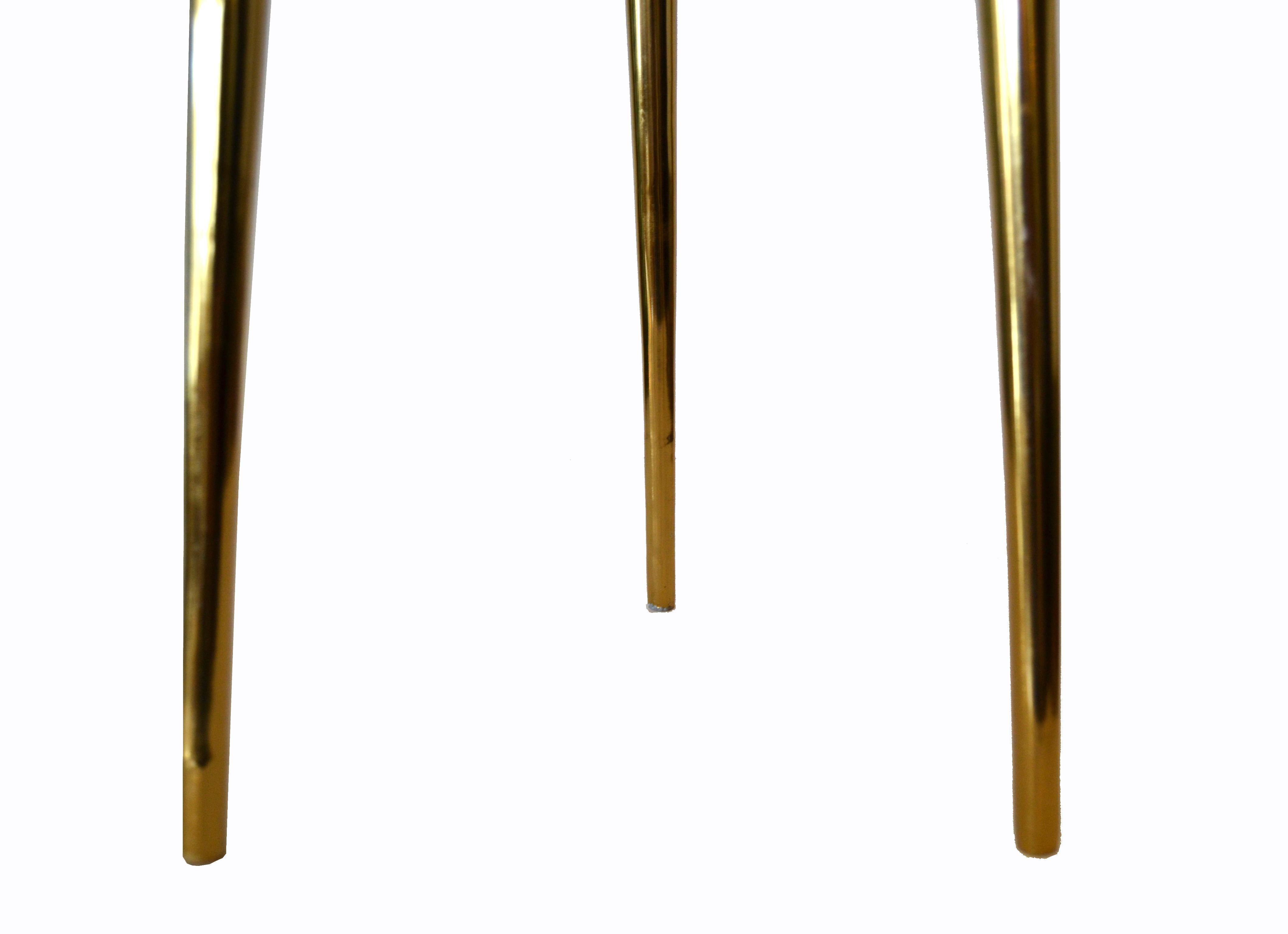 Italian Mid-Century Modern Round Three-Legged Brass & Beige Enamel Side, End Table 1950s