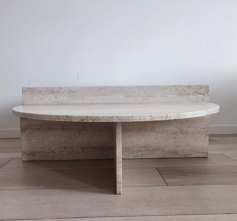 Mid-Century Modern Round Travertine Coffee Table for Up&Up, Italy