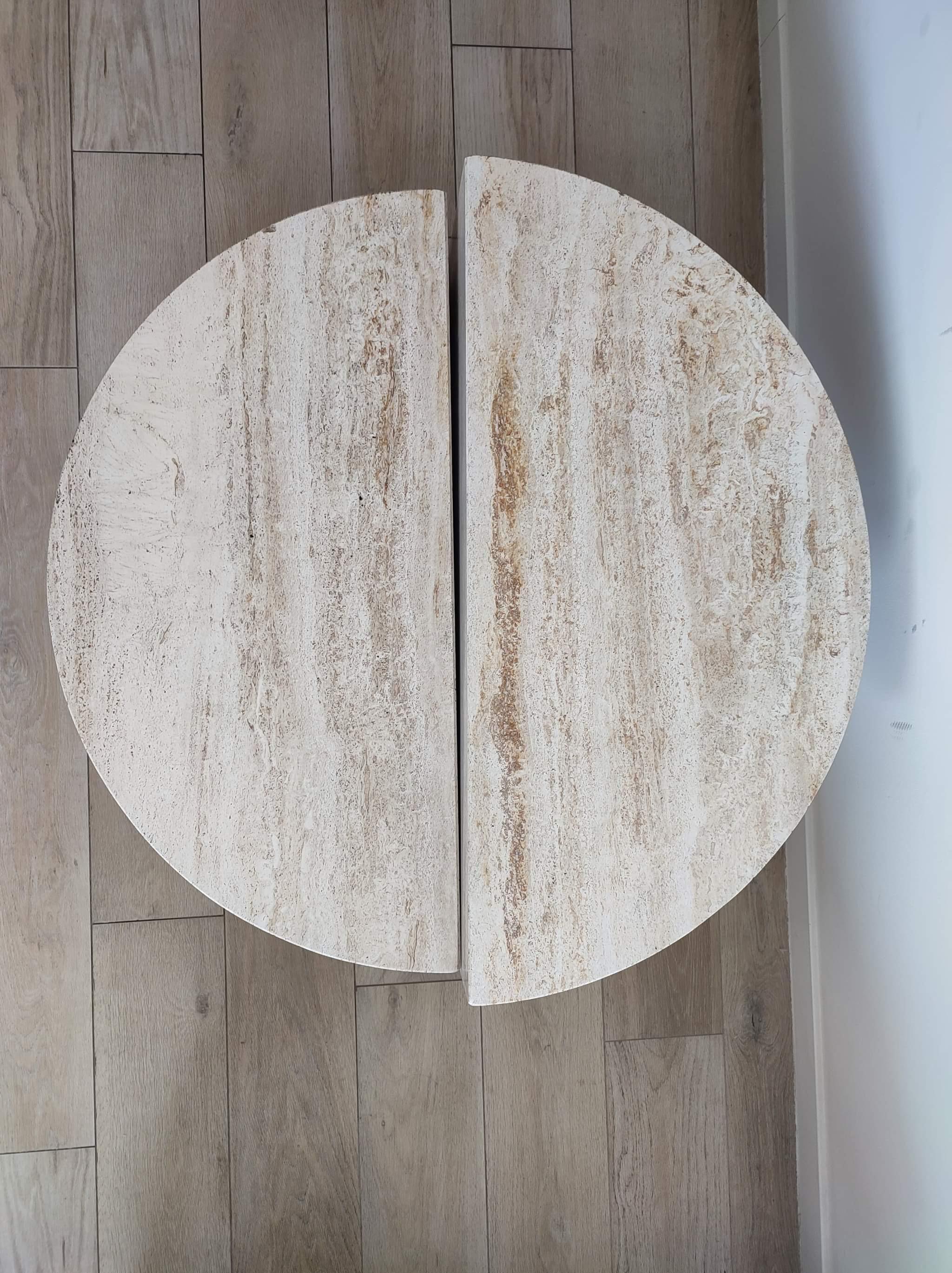 Mid-Century Modern Round Travertine Coffee Table for Up&Up, Italy, 1970s 1