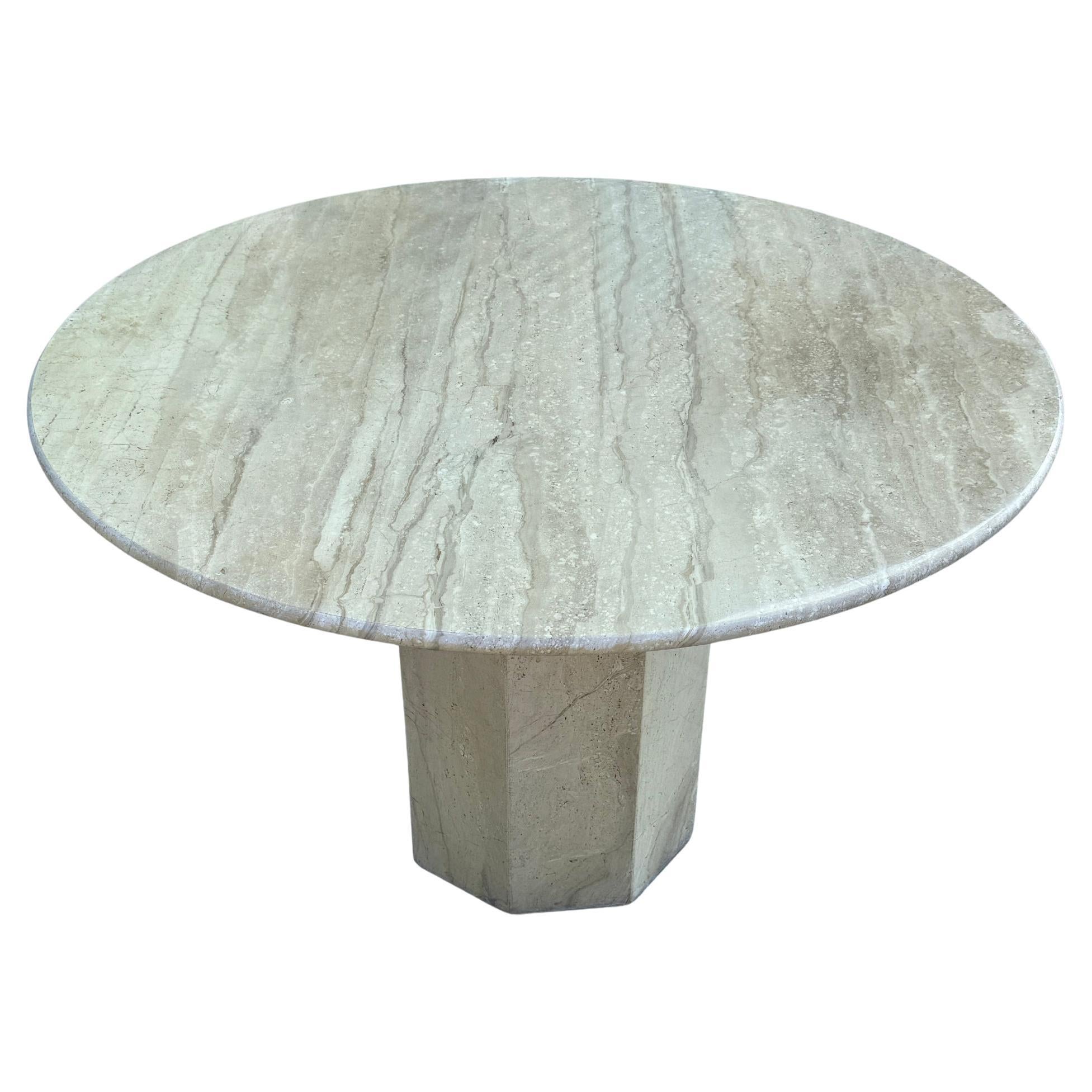 Mid-Century Modern rund Travertin Marmor Esstisch hexagonale Basis