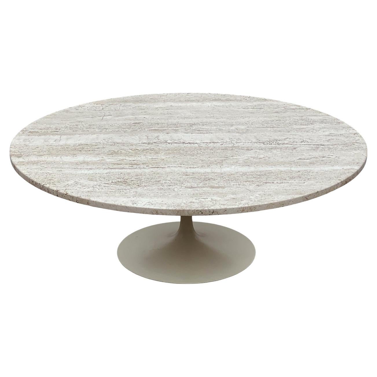 Mid-Century Modern Round Tulip Cocktail Table by Eero Saarinen in Travertine