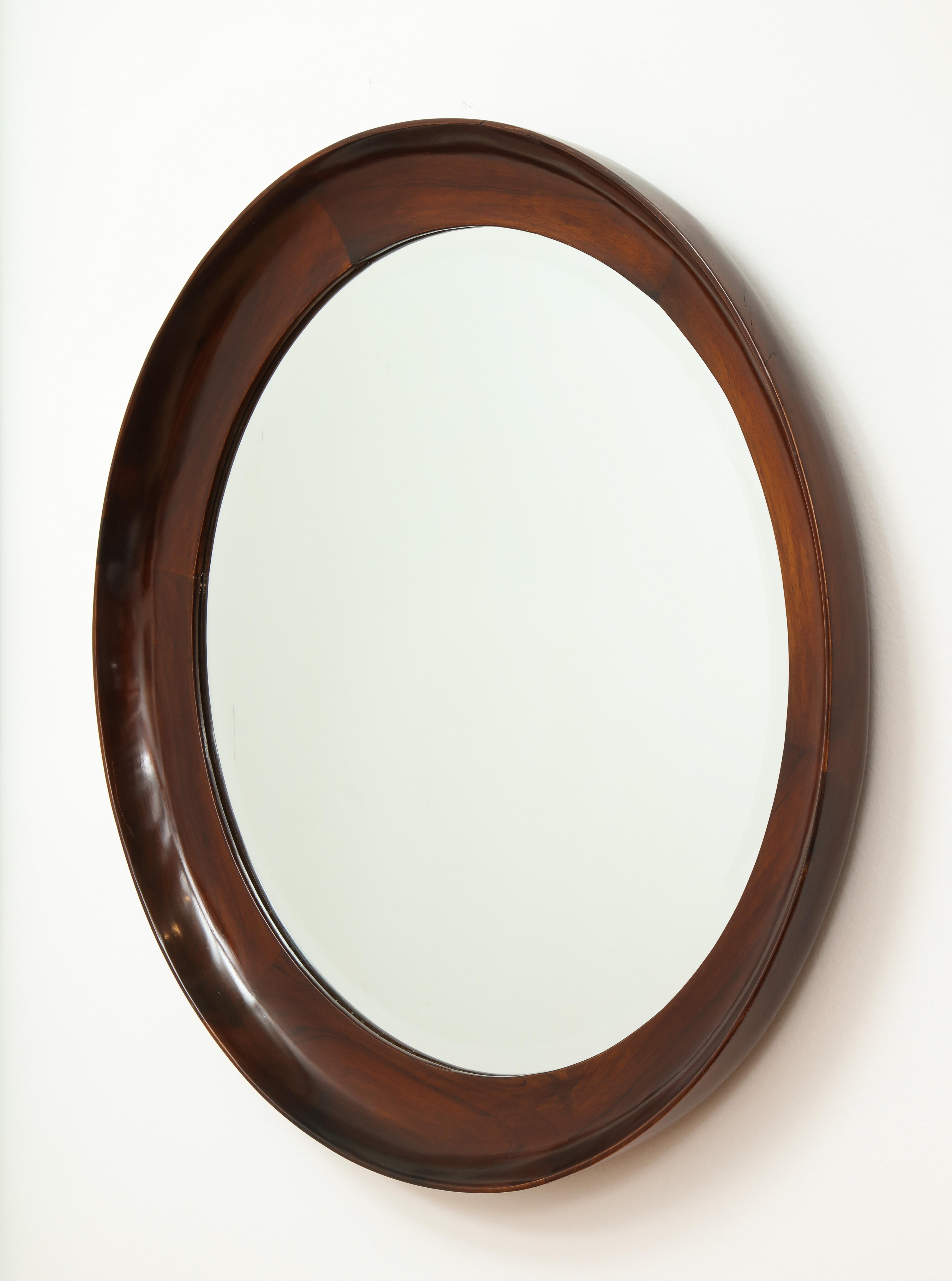 Mid-Century Modern Round Wall Mirror in Wood Frame by OCA, Brazil, 1960s 4