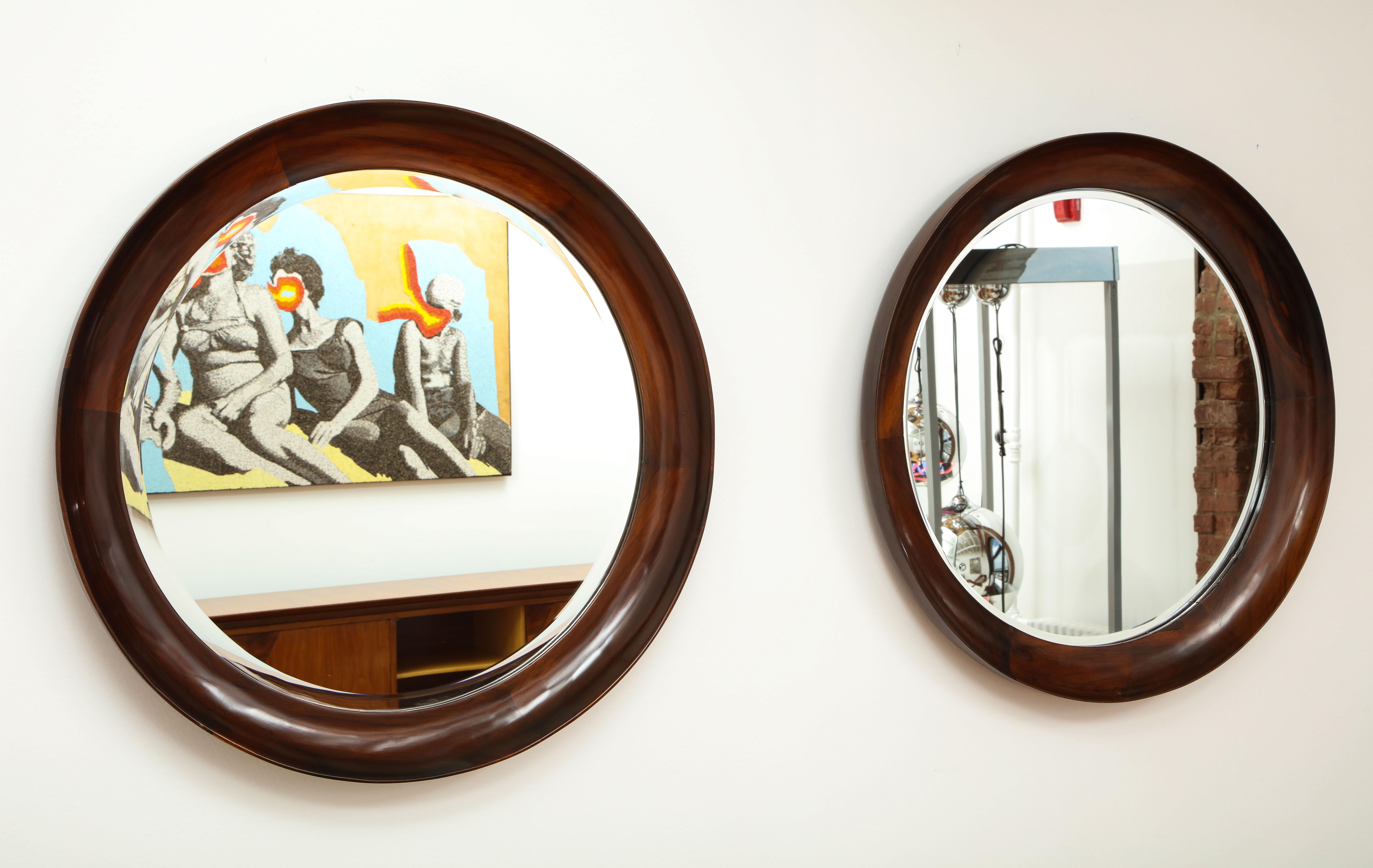 Mid-Century Modern Round Wall Mirror in Wood Frame by OCA, Brazil, 1960s 5