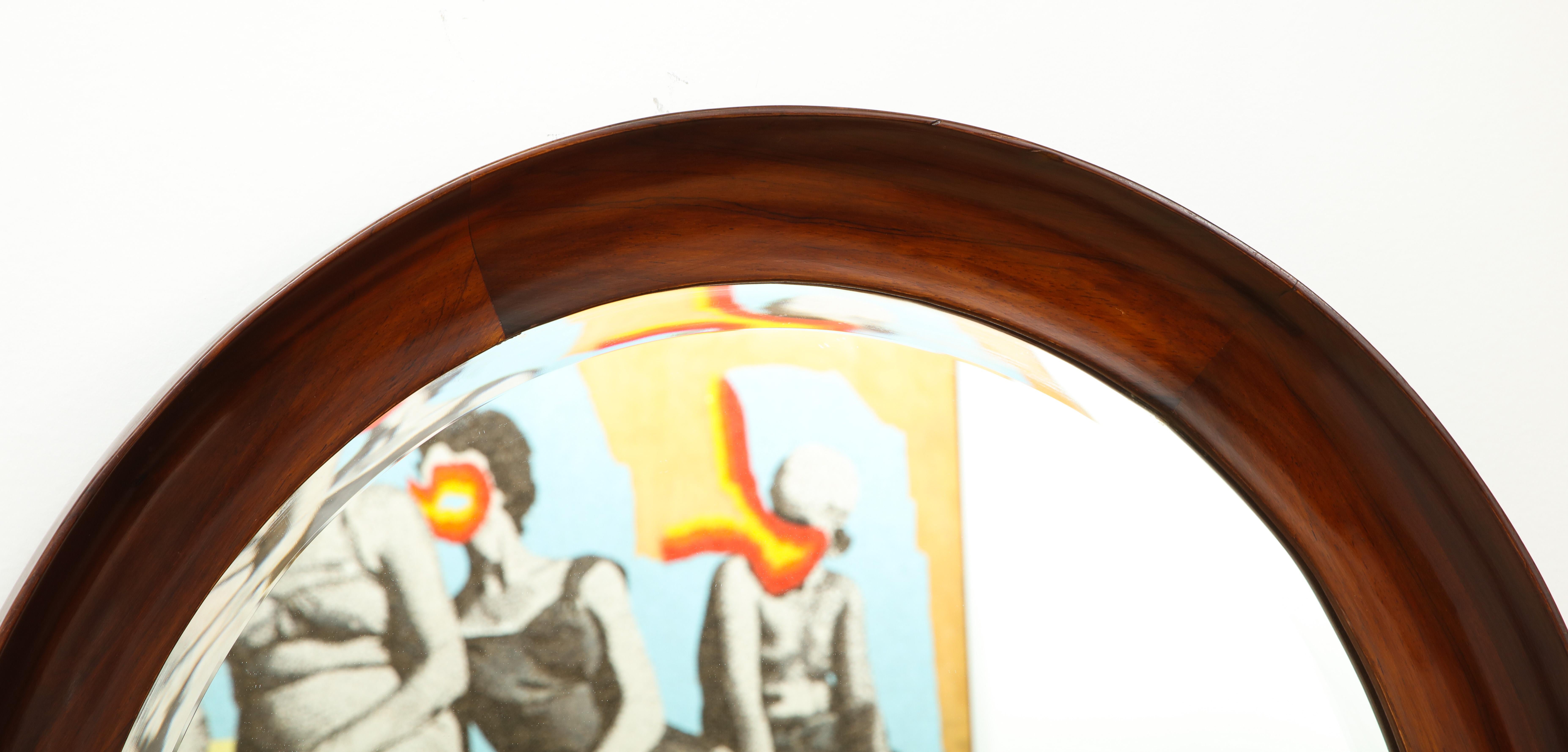 Mid-Century Modern Round Wall Mirror in Wood Frame by OCA, Brazil, 1960s 6
