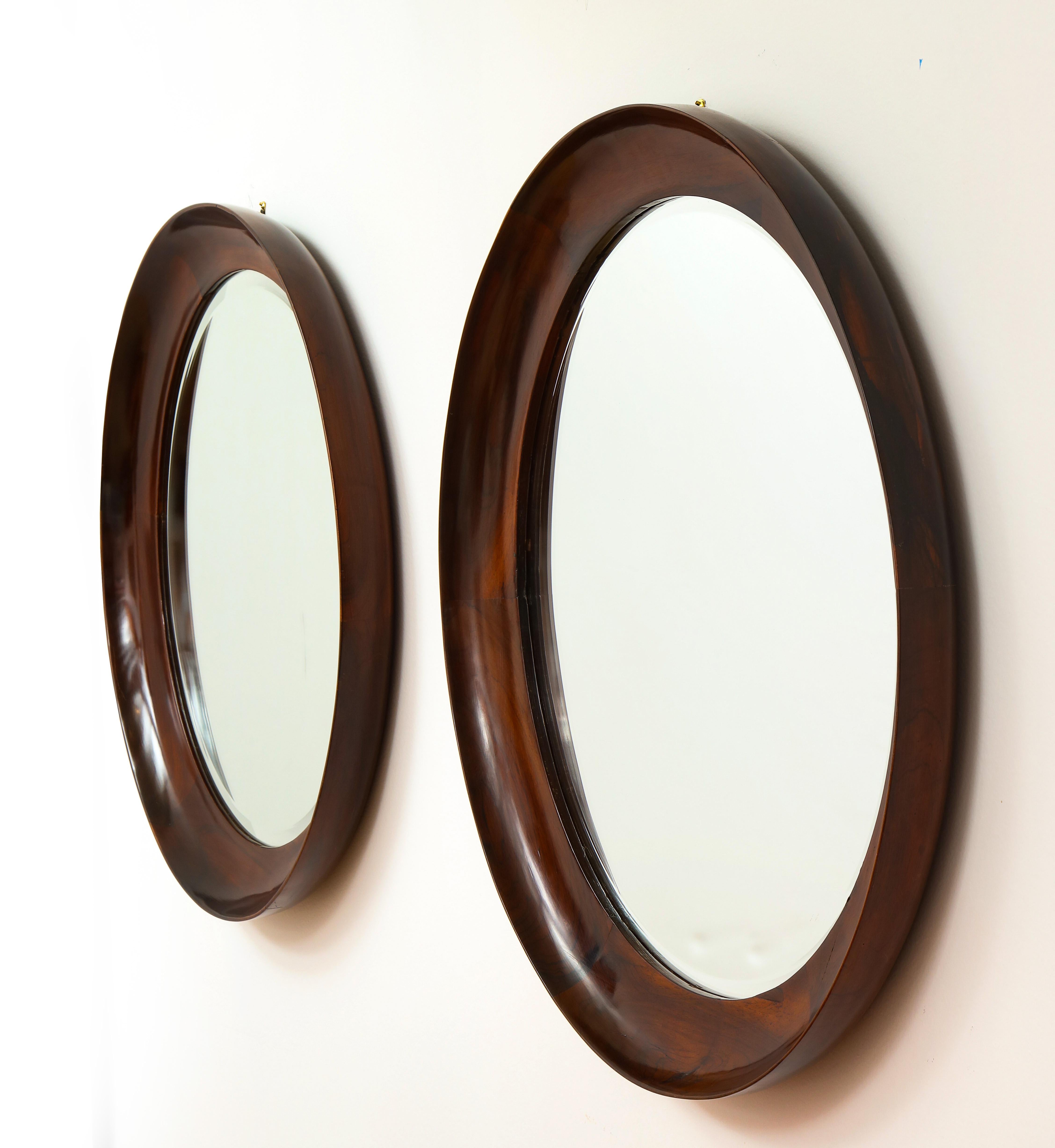 Mid-20th Century Mid-Century Modern Round Wall Mirror in Wood Frame by OCA, Brazil, 1960s