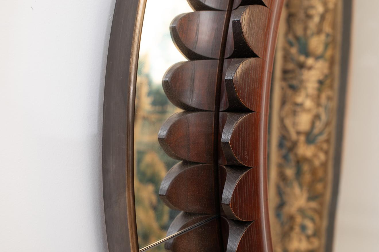 Mid-Century Modern Round Walnut and Brass Mirror by Fratelli Marelli  For Sale 7