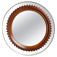 Mid-Century Modern Round Walnut and Brass Mirror by Fratelli Marelli