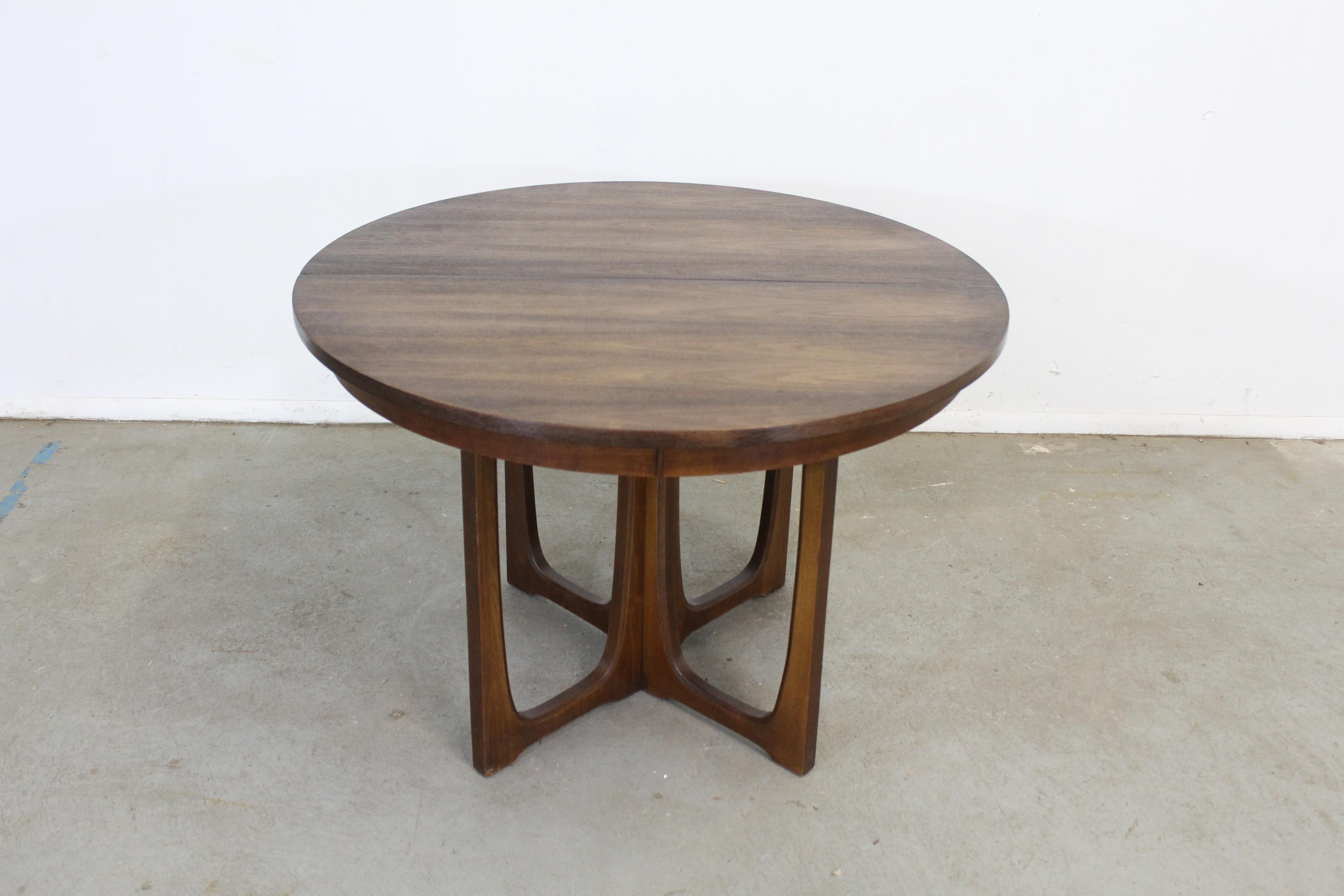 American Mid-Century Modern Round Walnut Brasilia Dining Table w Sculpted Base