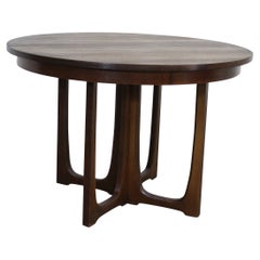 Mid-Century Modern Round Walnut Brasilia Dining Table w Sculpted Base