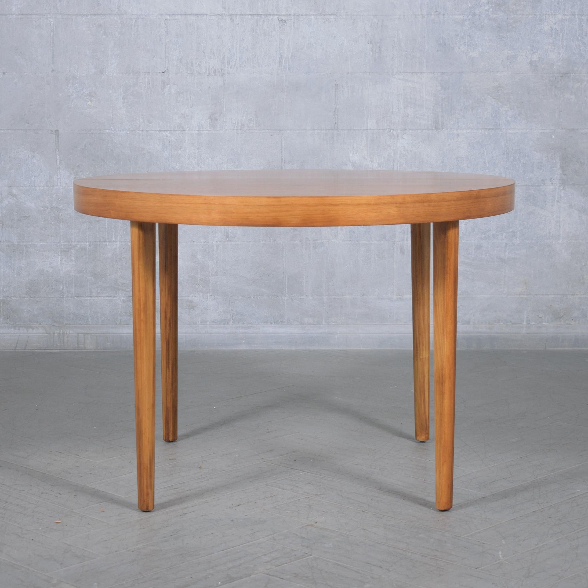 Mid-Century Modern Round Walnut Dining Table - Extendable & Restored 11