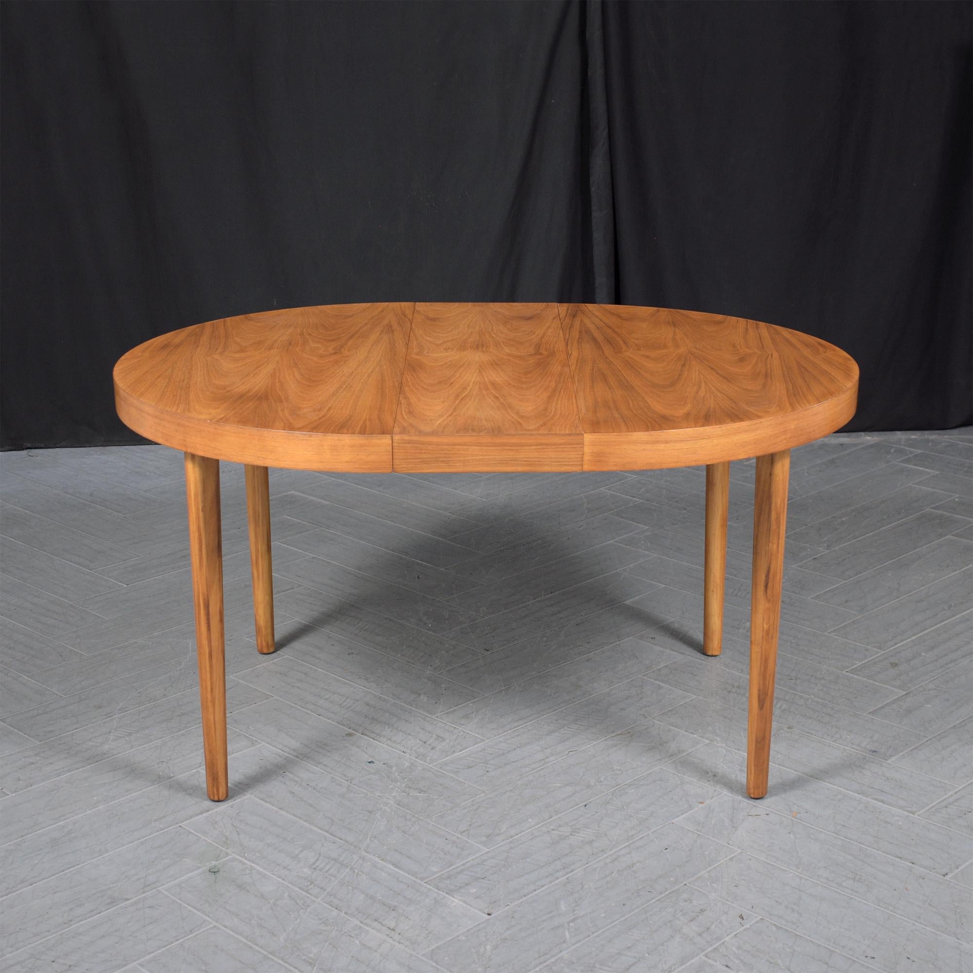 American Mid-Century Modern Round Walnut Dining Table - Extendable & Restored