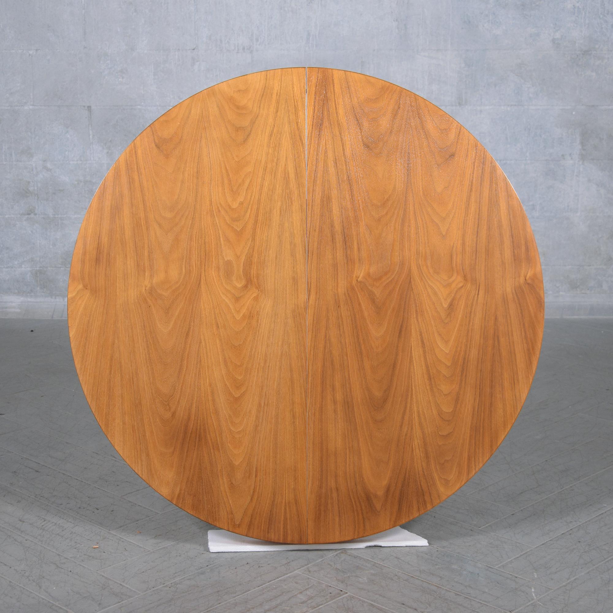 Metal Mid-Century Modern Round Walnut Dining Table - Extendable & Restored