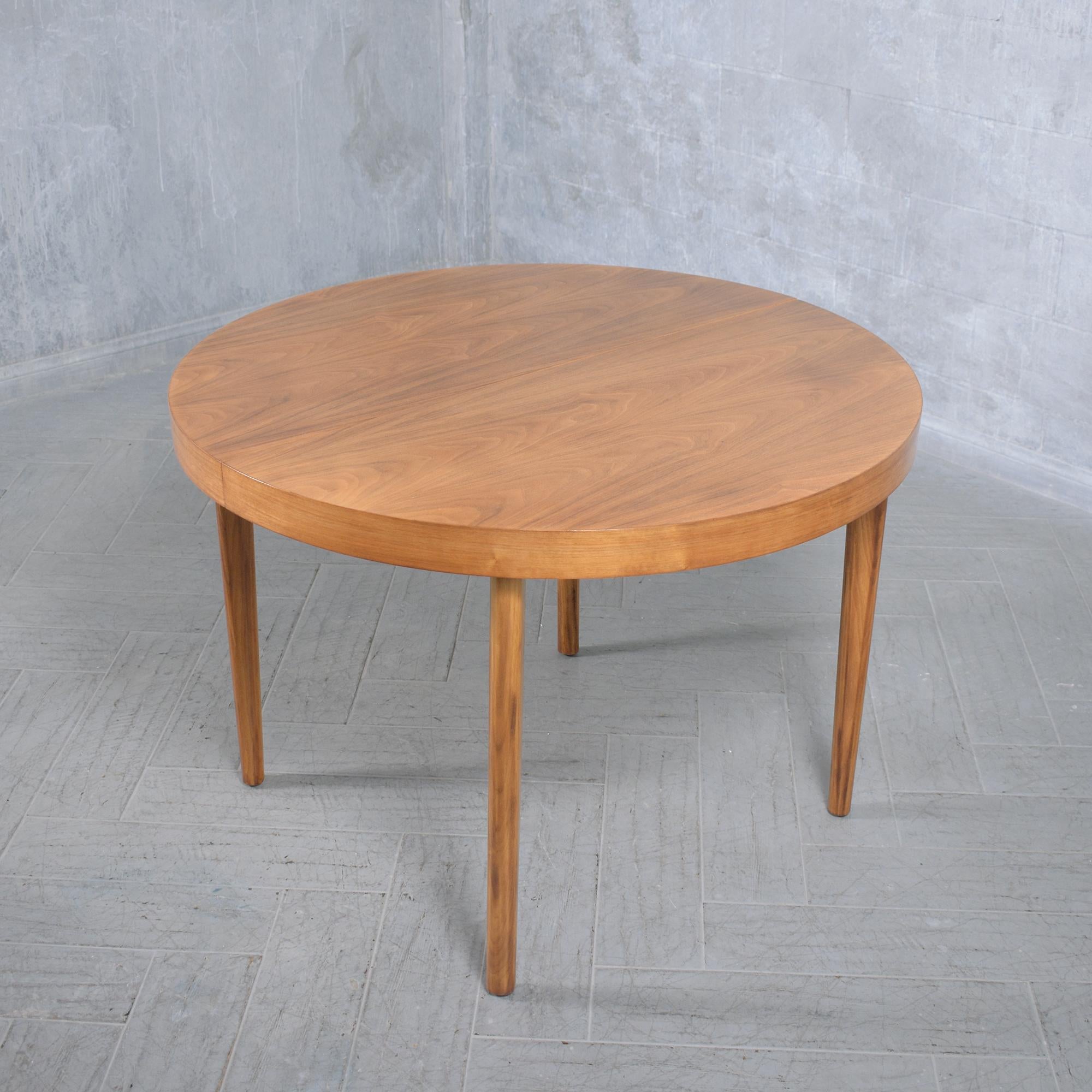 Mid-Century Modern Round Walnut Dining Table - Extendable & Restored 1