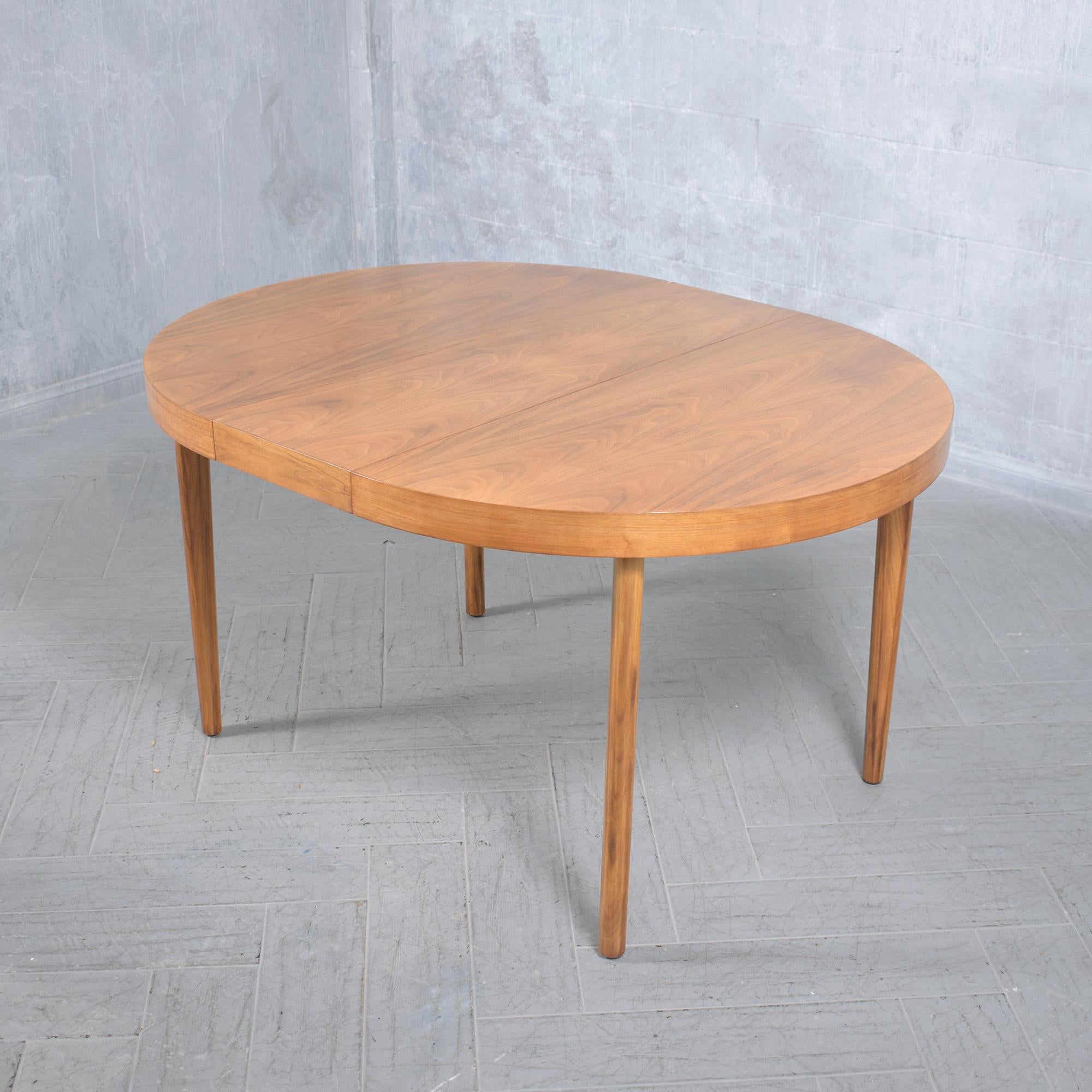 Mid-Century Modern Round Walnut Dining Table - Extendable & Restored 2