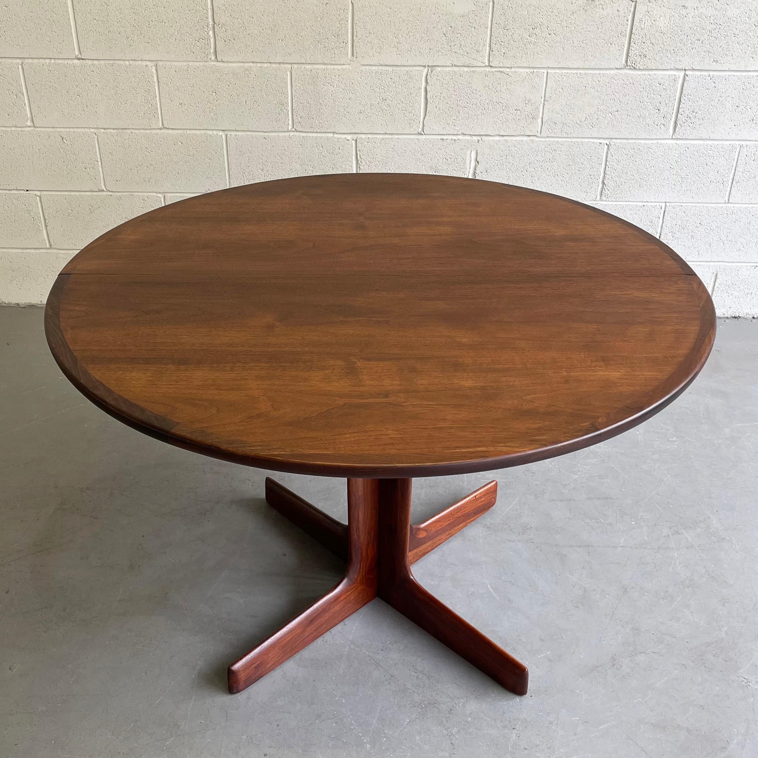 American Mid-Century Modern Round Walnut Extension Dining Table
