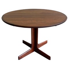 Mid-Century Modern Round Walnut Extension Dining Table