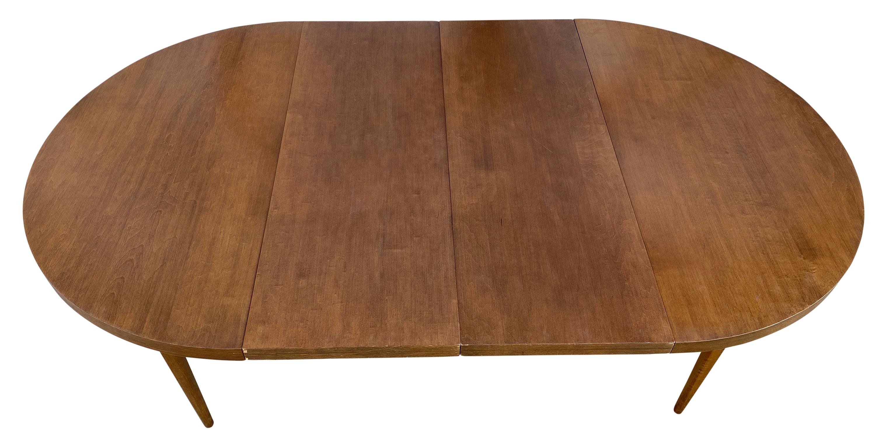 Mid-Century Modern Round Walnut Finish Dining Table by Paul McCobb 2 Leaves 2