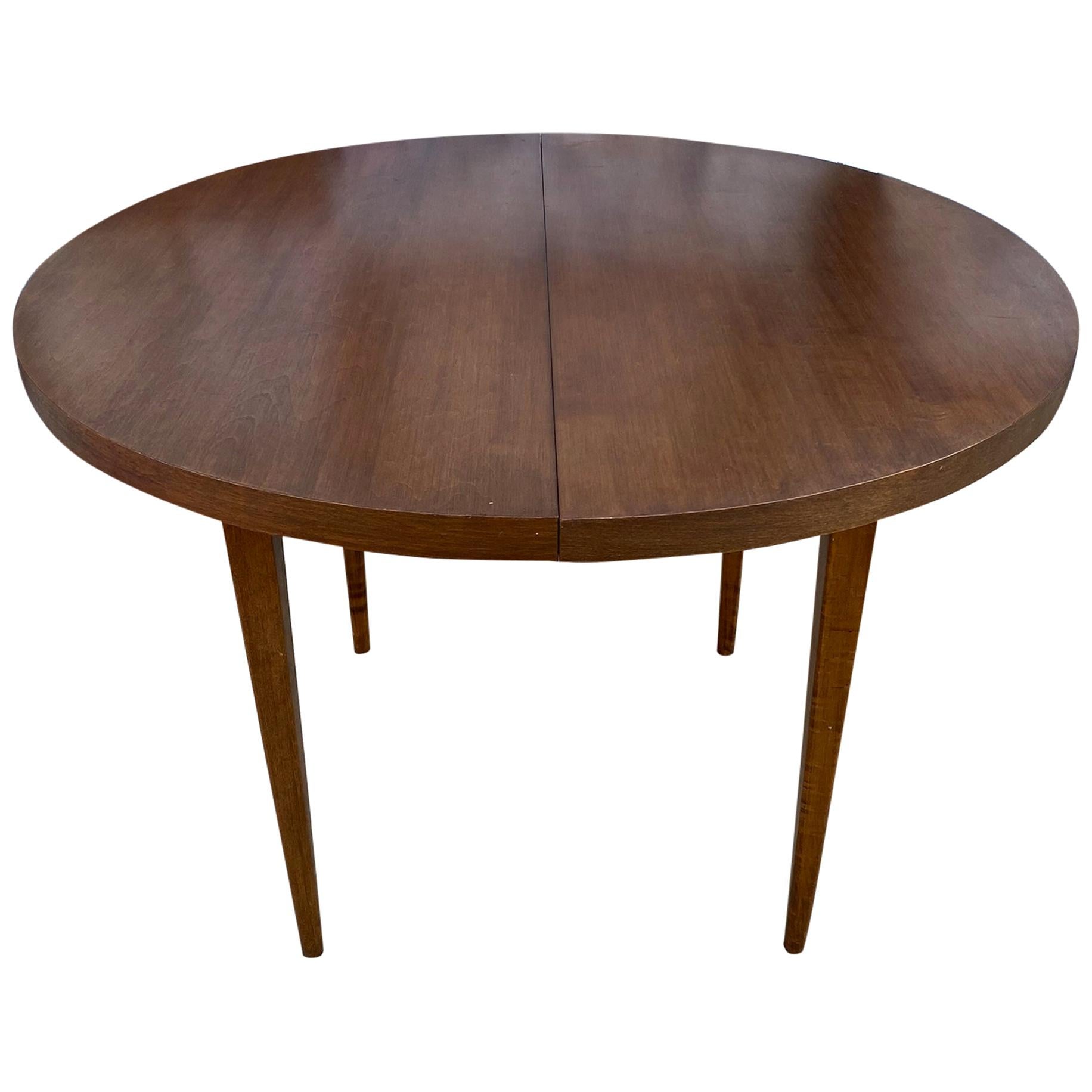 Mid-Century Modern Round Walnut Finish Dining Table by Paul McCobb 2 Leaves