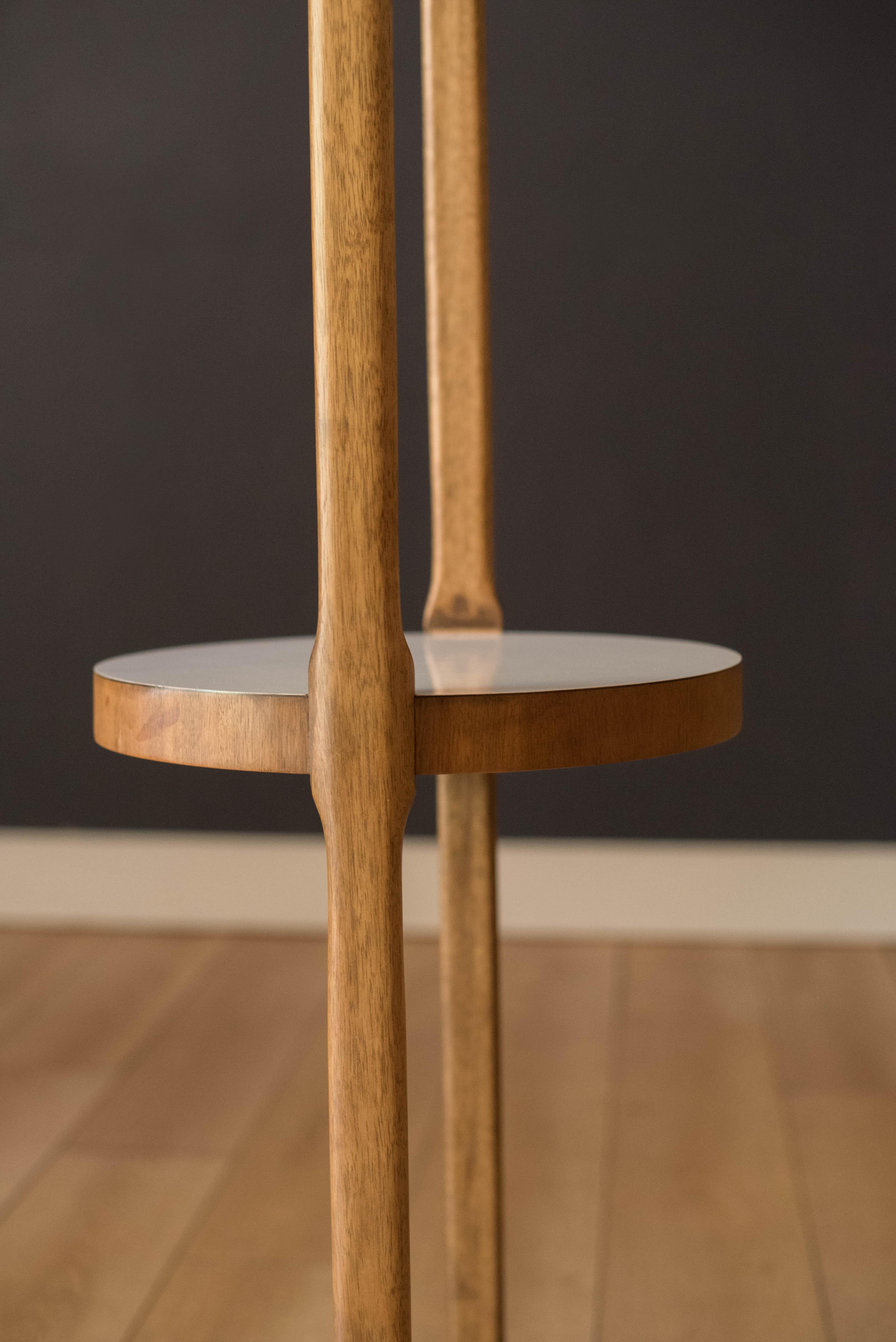 Mid Century Modern Round Walnut Floor Lamp with End Tables by Modeline 3