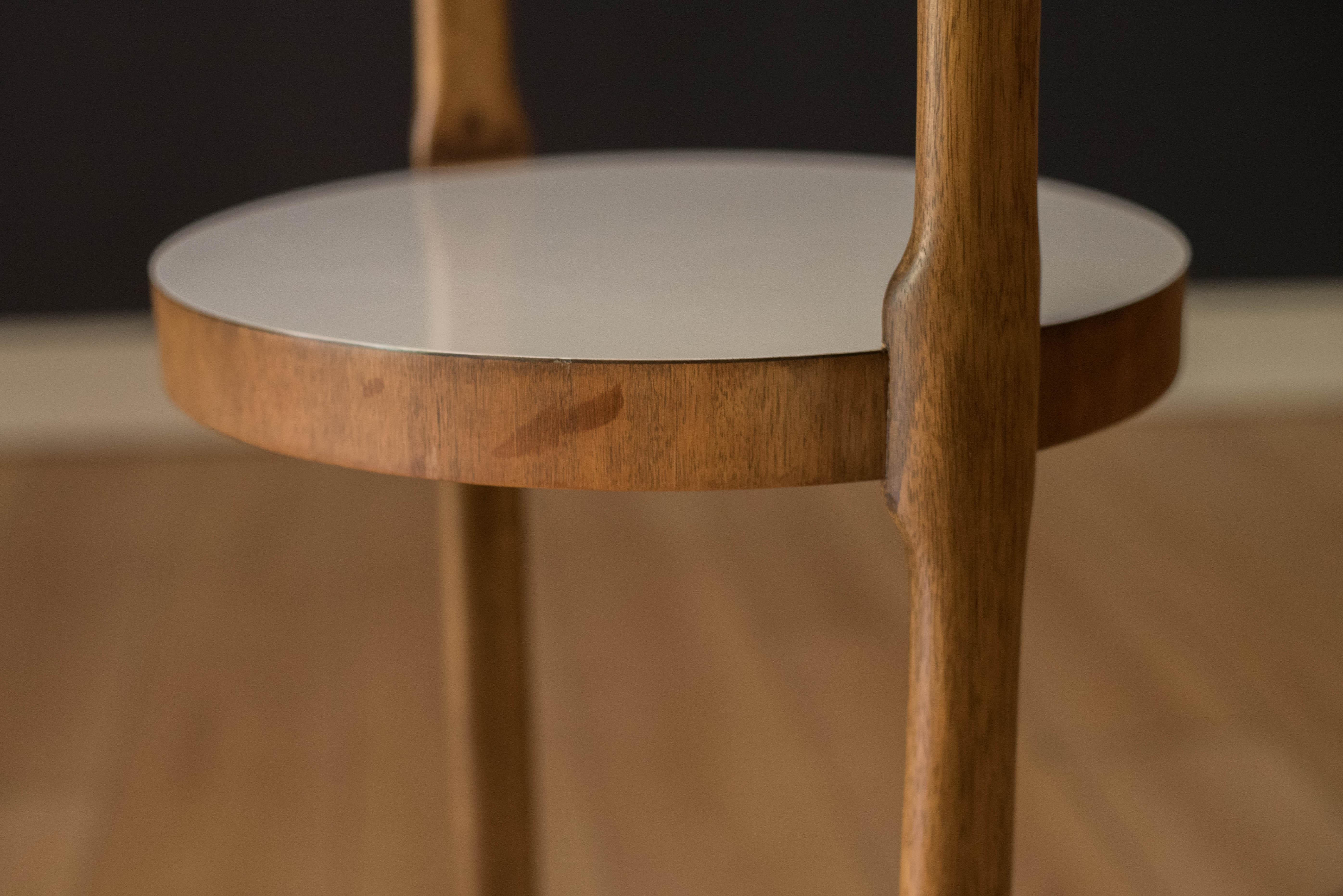 Mid Century Modern Round Walnut Floor Lamp with End Tables by Modeline 6