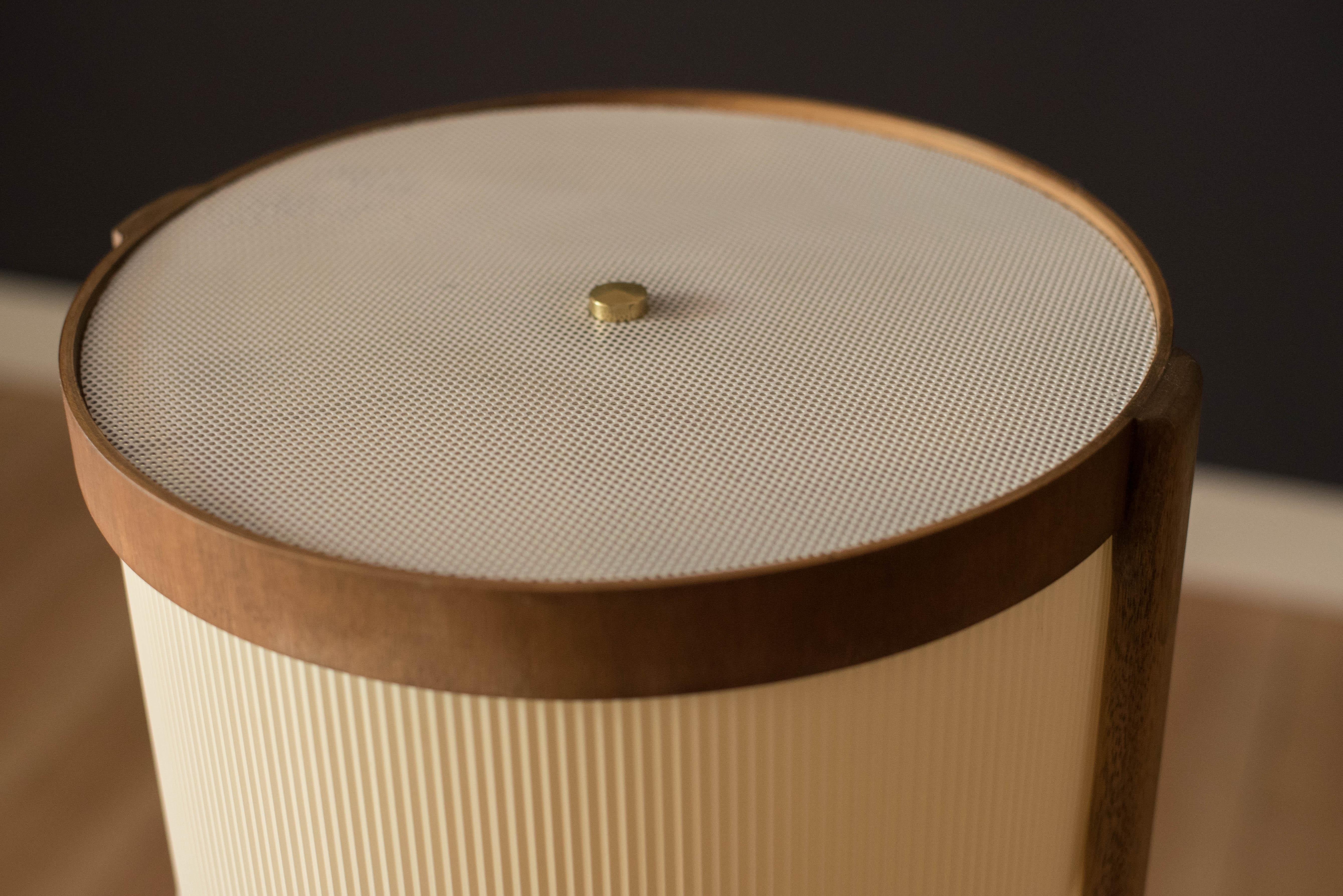 Mid Century Modern Round Walnut Floor Lamp with End Tables by Modeline 1