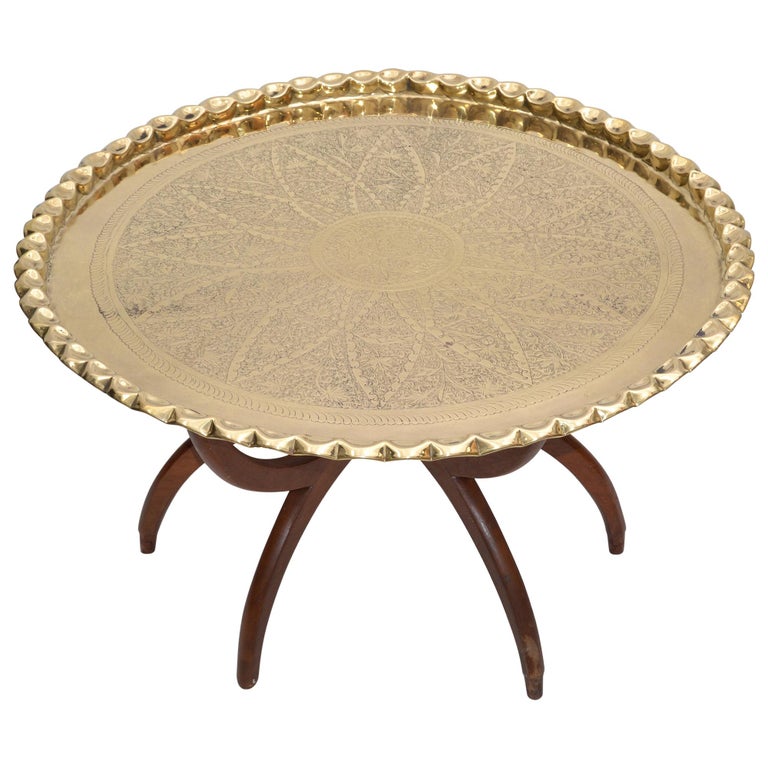Bronze Moroccan Tray Coffee Table, Round Bronze Coffee Table Tray