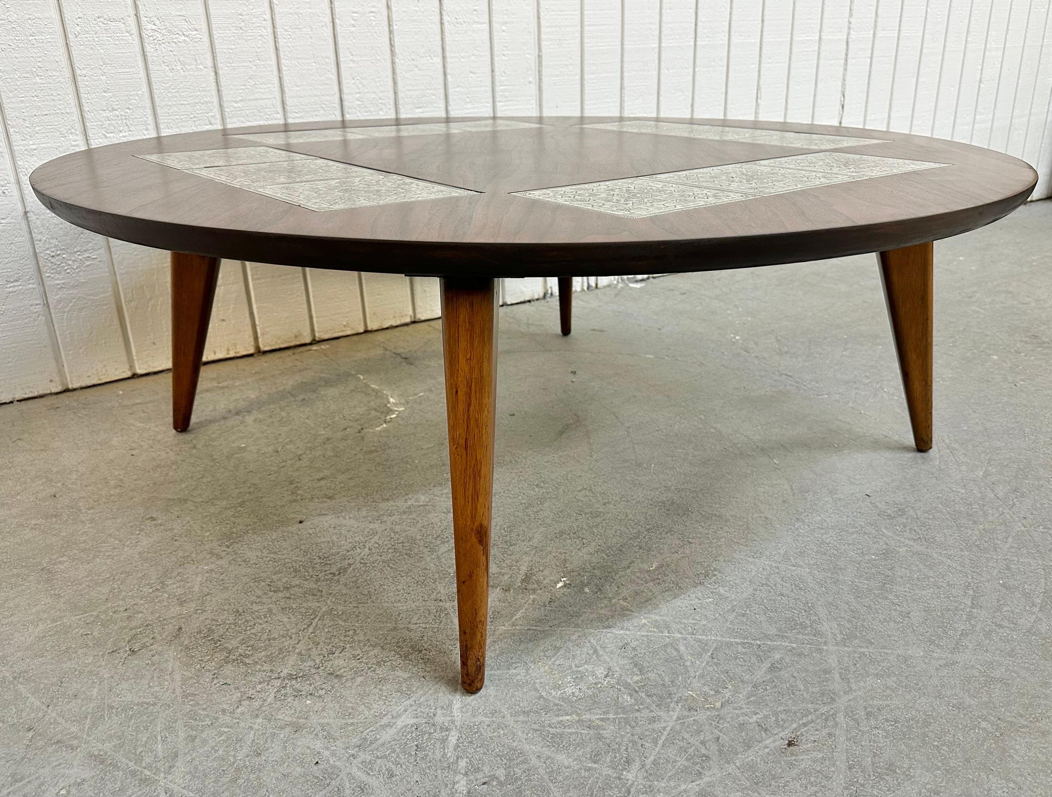 American Mid-Century Modern Round Walnut Tile Top Coffee Table