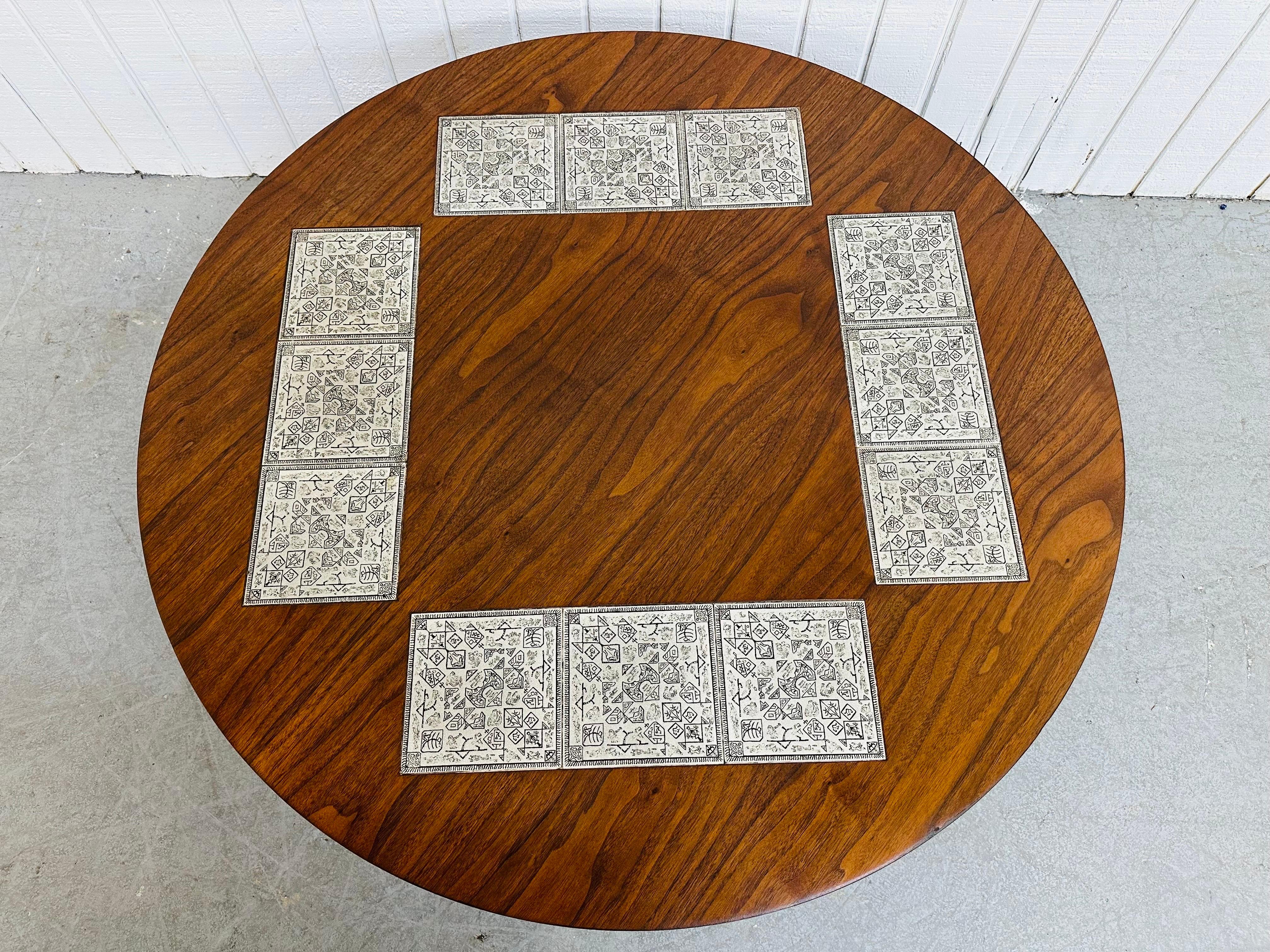 Mid-Century Modern Round Walnut Tile Top Coffee Table In Good Condition In Clarksboro, NJ