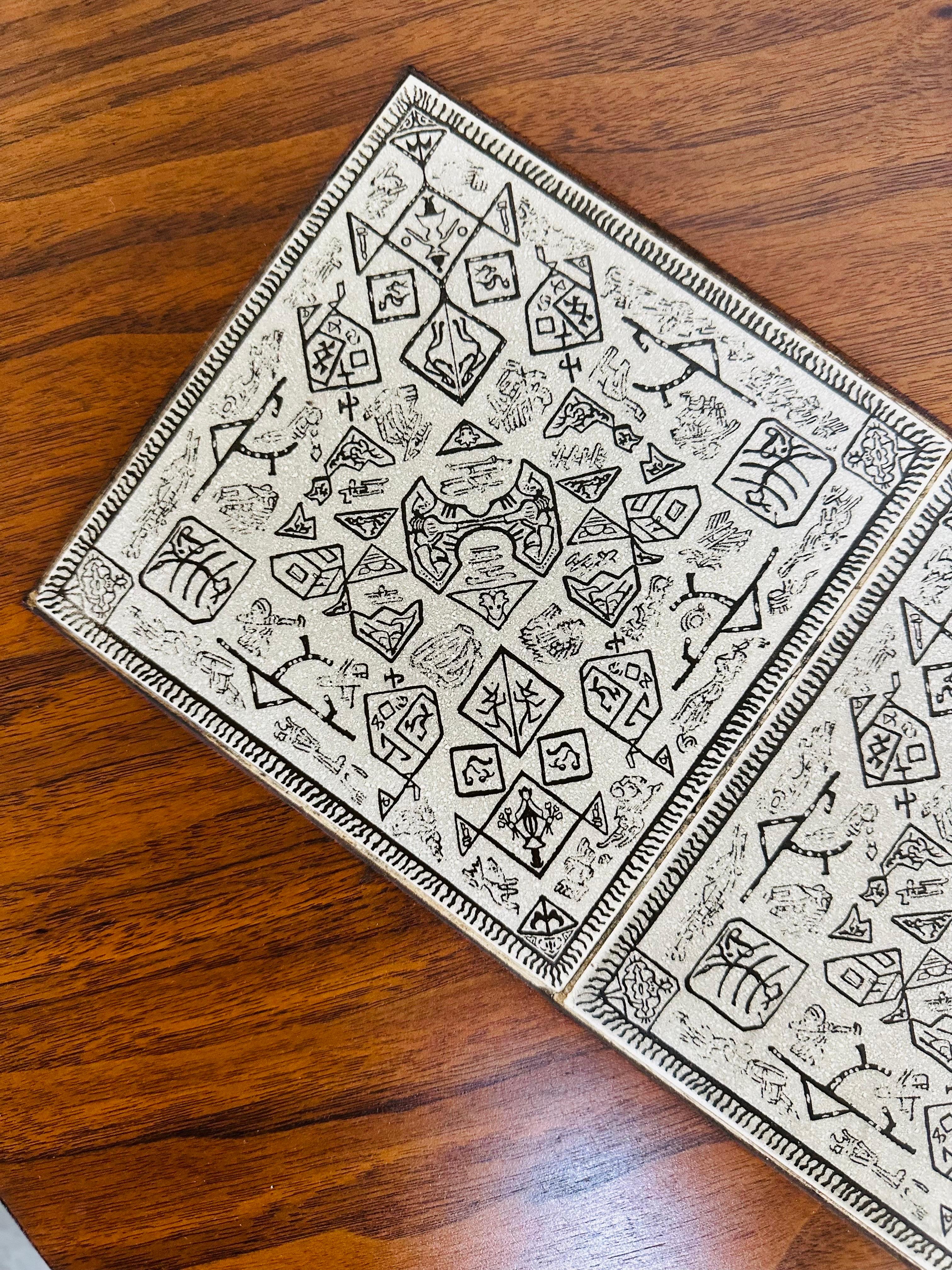 Textile Mid-Century Modern Round Walnut Tile Top Coffee Table