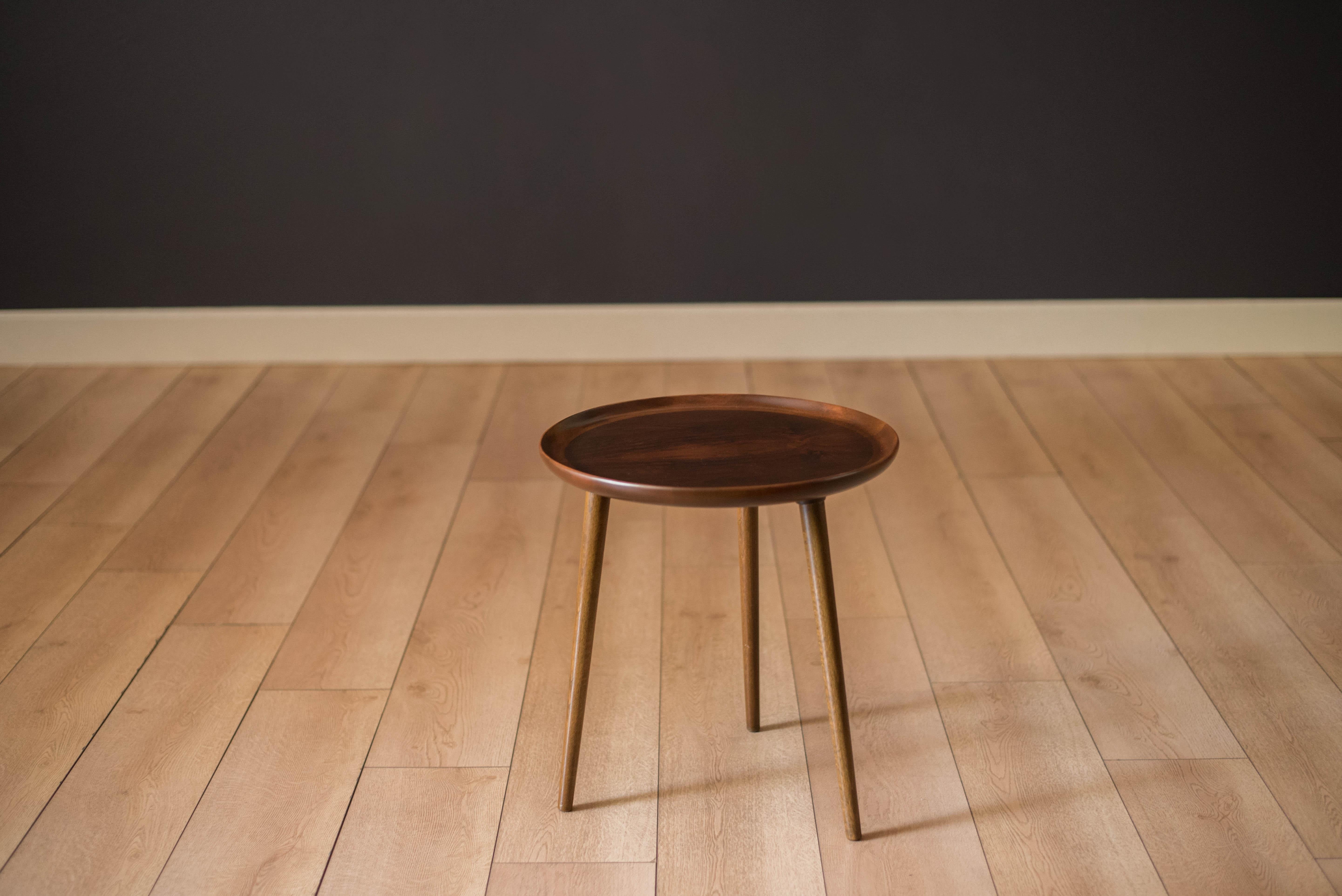 Scandinavian Modern Mid Century Modern Round Walnut Tripod End Table by Anton Kildebergs Møbelfabrik For Sale