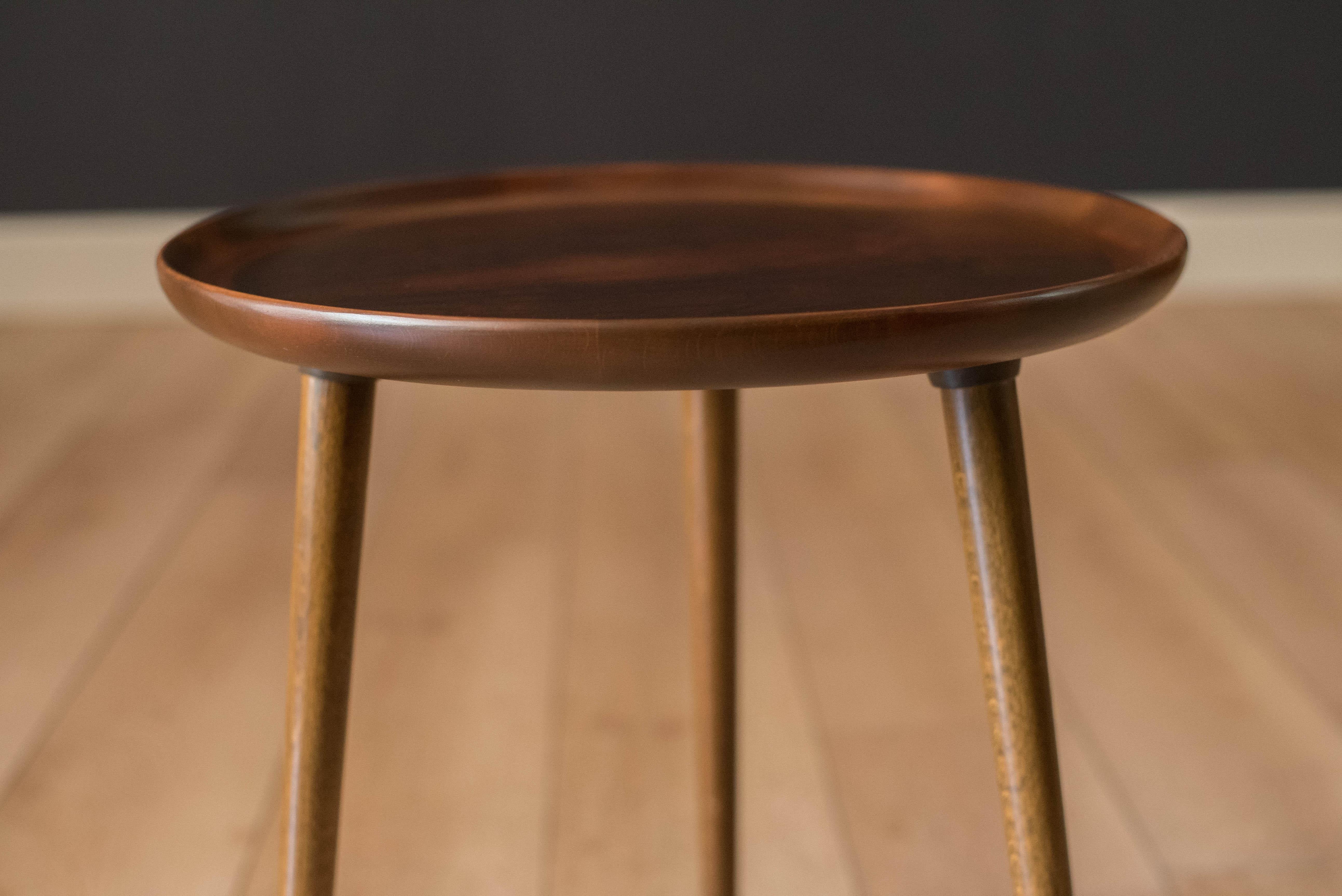 Mid Century Modern Round Walnut Tripod End Table by Anton Kildebergs Møbelfabrik In Good Condition For Sale In San Jose, CA