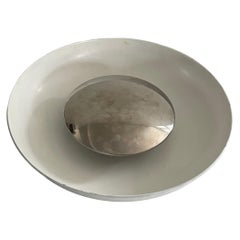 Mid-century Modern Round White Metal Large Wall or Ceiling Light, 1950s, Italy Mid-century Modern Round White Metal Large Wall or Ceiling Light, 1950s, Italy