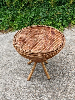 Mid Century Modern Round Wicker Table, Italy 1960s