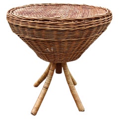 Mid Century Modern Round Wicker Table, Italy 1960s